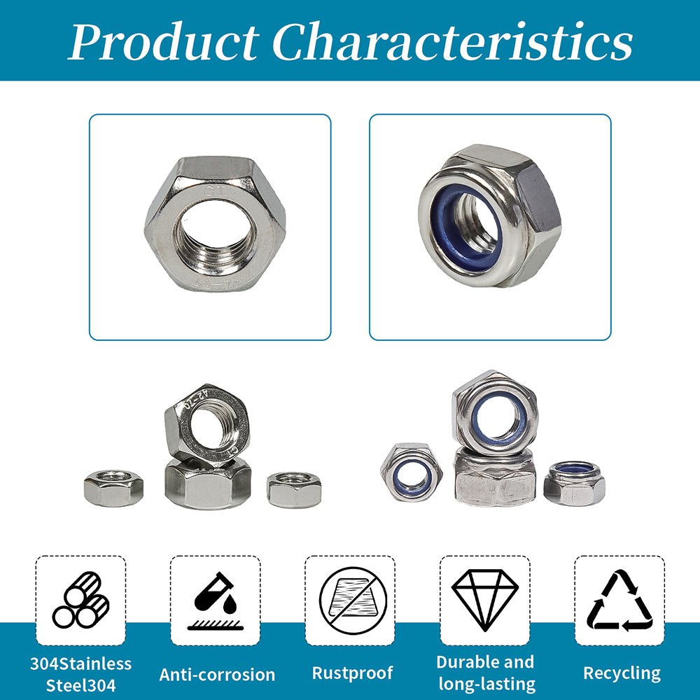 M2 To M12 276 Pcs 304 Stainless Steel Metric Hex Nuts & Locknuts Assortment Set - HomeDIYer
