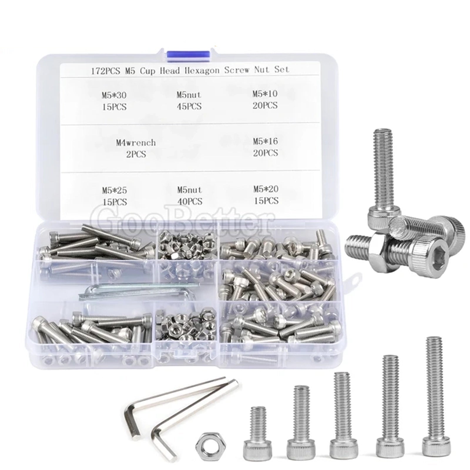 172Pcs M5 Allen Cap Stainless Steel Screws Bolts & Nuts Socket Screw Hex DIN 912 - HomeDIYer