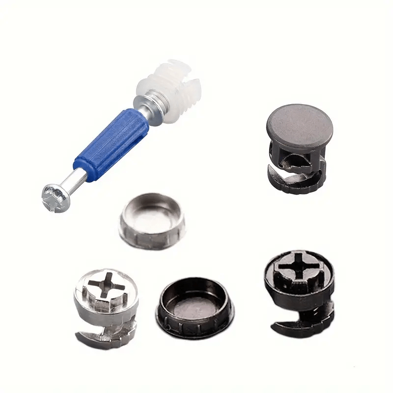 220 - Pack 3 - in - 1 Cam Fittings Furniture Assembly Kit with Dowel, Pre - Inserted Nut, 40mm Rod, Blue, and Multi - Size Repair Spare Parts Nut & Bolt Assortment Sets for Easy Install of Cabinets, Wardrobes Panels & More - HomeDIYer