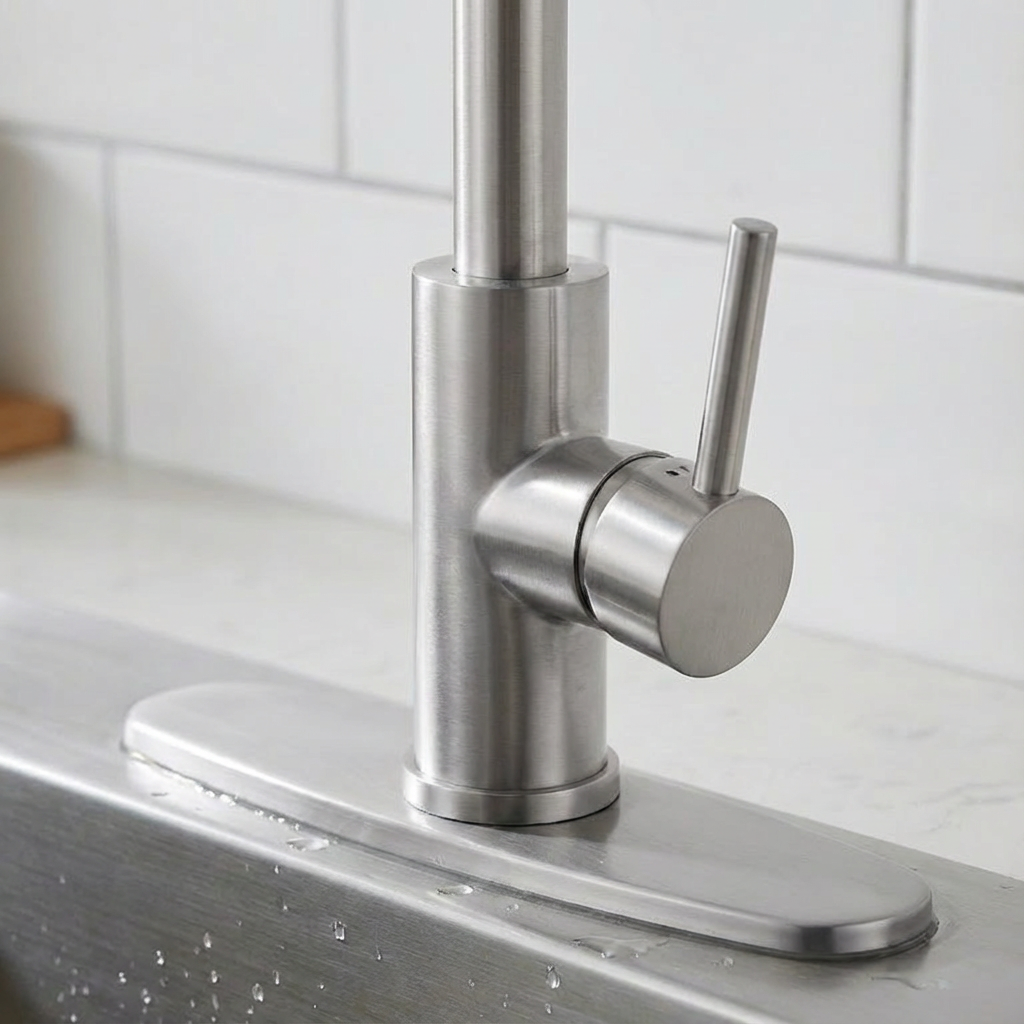 Industrial Pull Down Kitchen Faucet | Brushed Nickel Stainless Steel | 1 or 3 Hole | Farmhouse, RV, Wet Bar