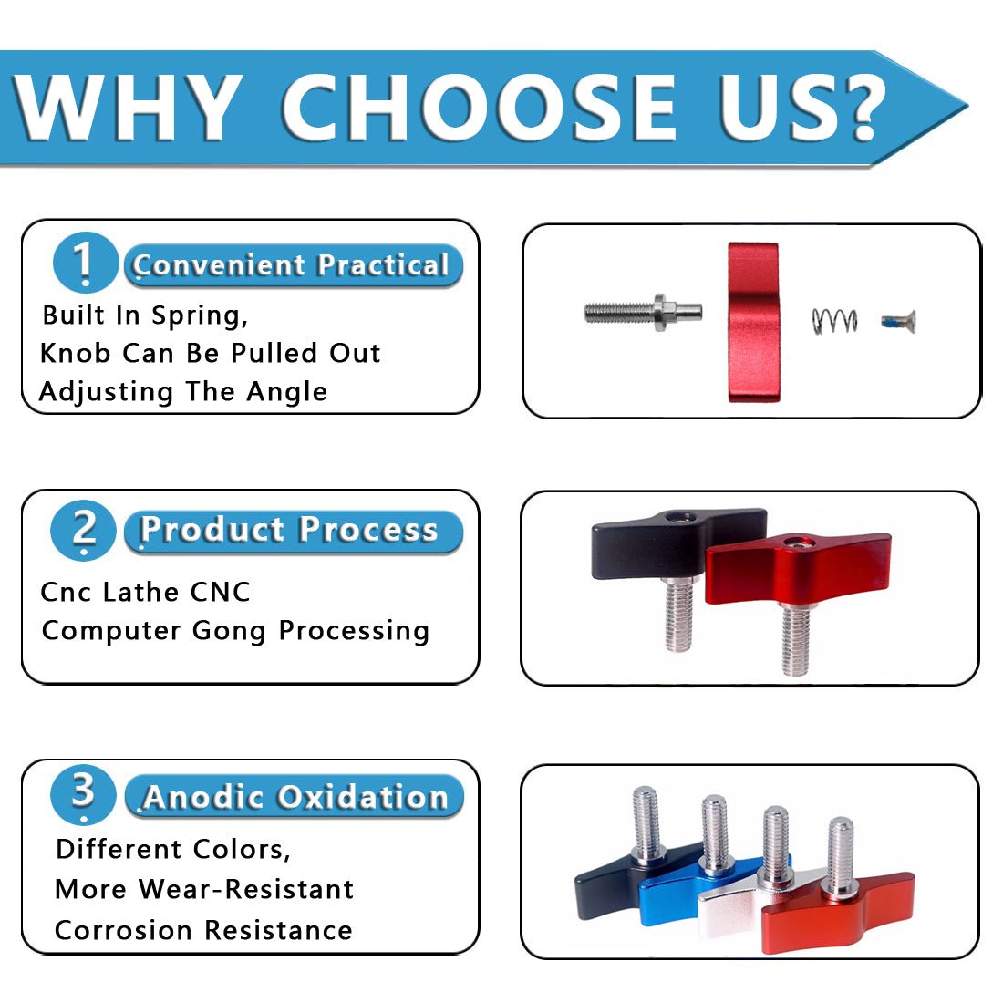 1/4 M4 M5 M6 Clamping Thumb Screw Tee Wing Knob Head Hand Grip Bolt Aluminum - HomeDIYer