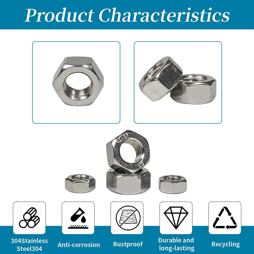 2 4 6 8 10 12 1/4 3/8 5/16 350Pcs 304 Stainless Steel Hex Nuts Assortment Set - HomeDIYer