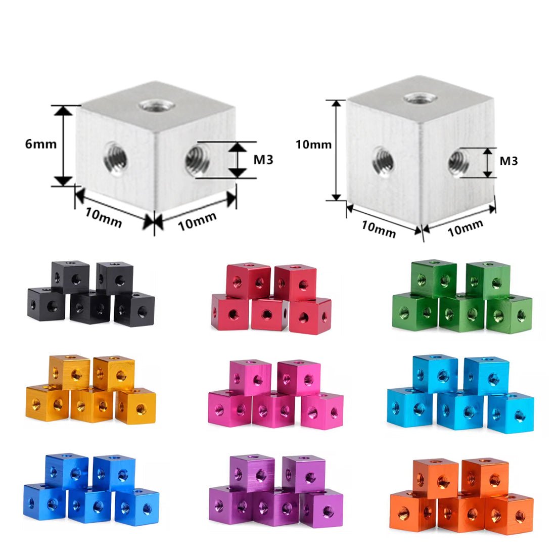 M3 Cube Connector Aluminium Fixing Bracket 10mm Square Spacer Standoff Tee 6 way - HomeDIYer
