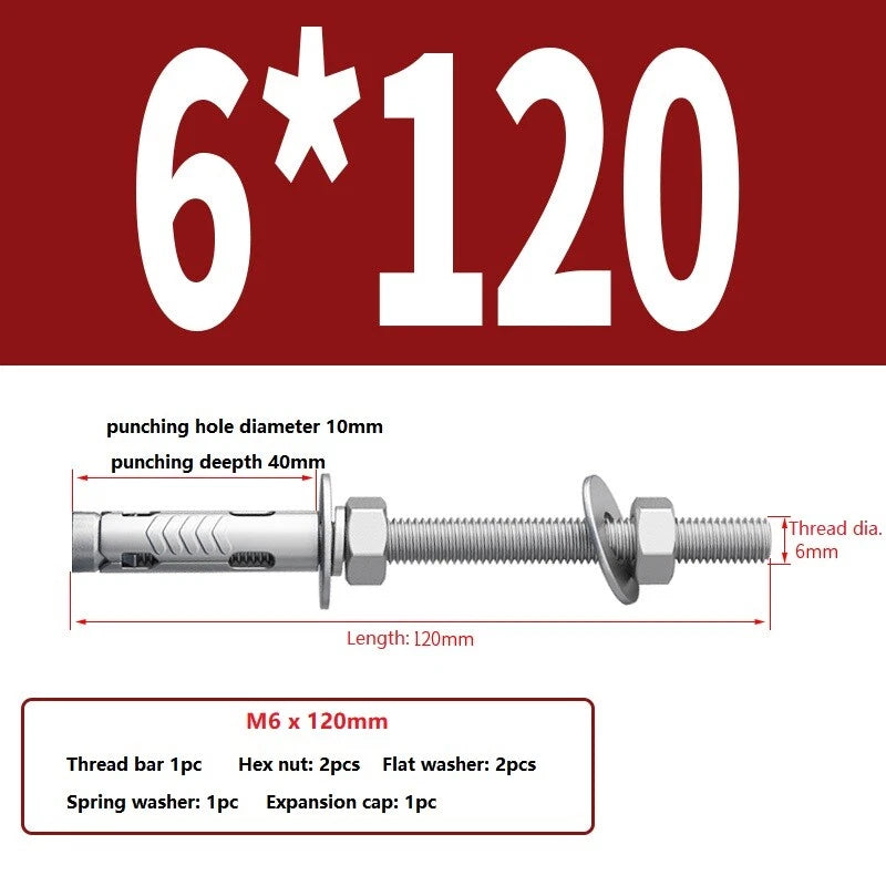 BRICK WALL MASONRY CONCRETE ANCHORS THROUGHBOLT LONG THREADED EXPANSION BOLTS