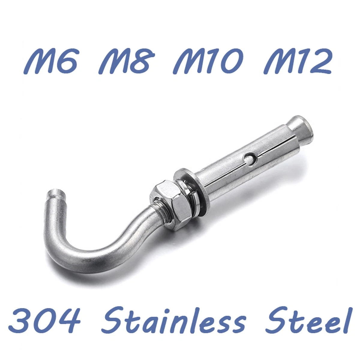 Stainless Steel Open Hook Expansion Anchor Bolts — M6 M8 M10 M12 (304 SS A2)