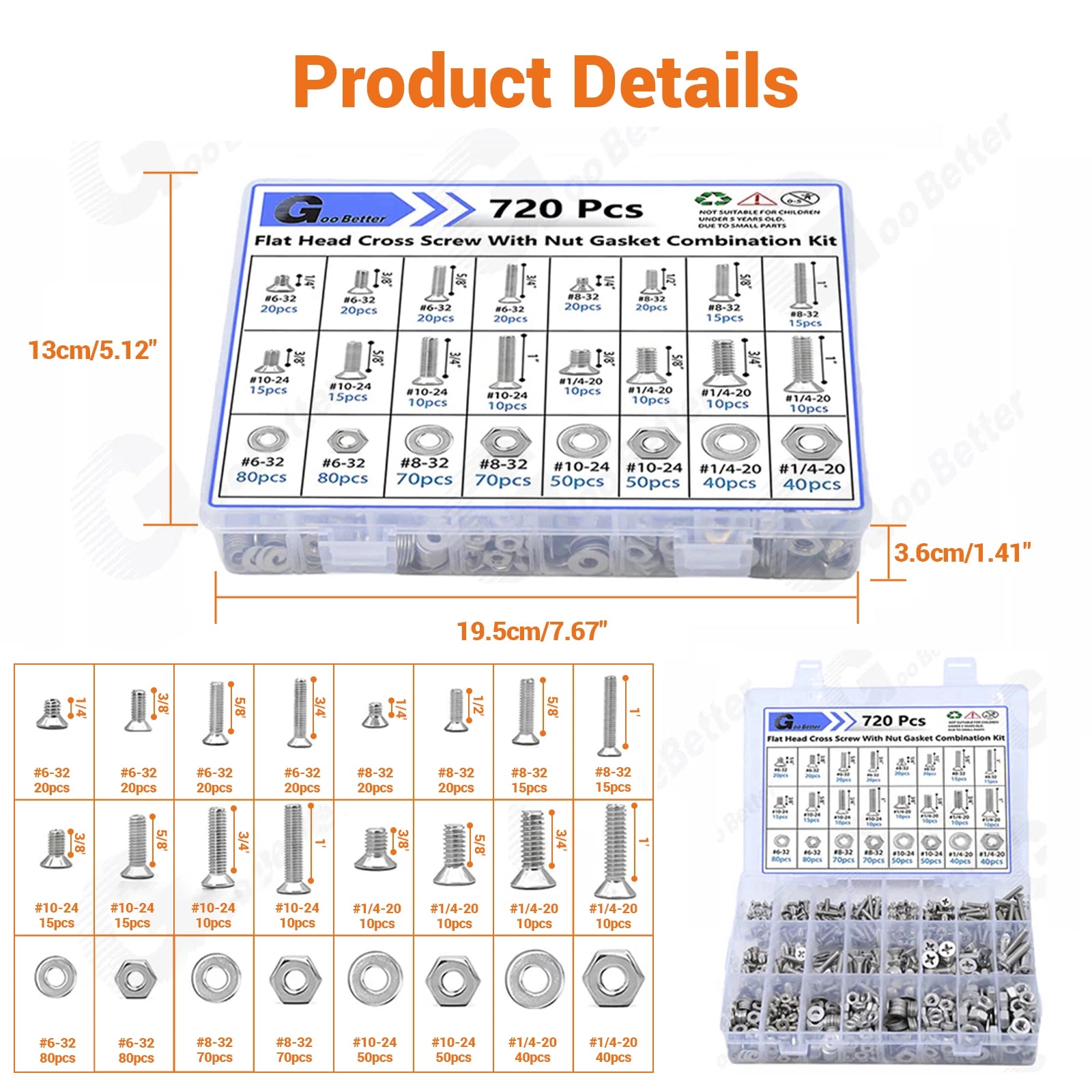 720pcs 6 - 1/4'' Countersunk Flat Head Phillips Machine Screws Set Stainless Steel - HomeDIYer