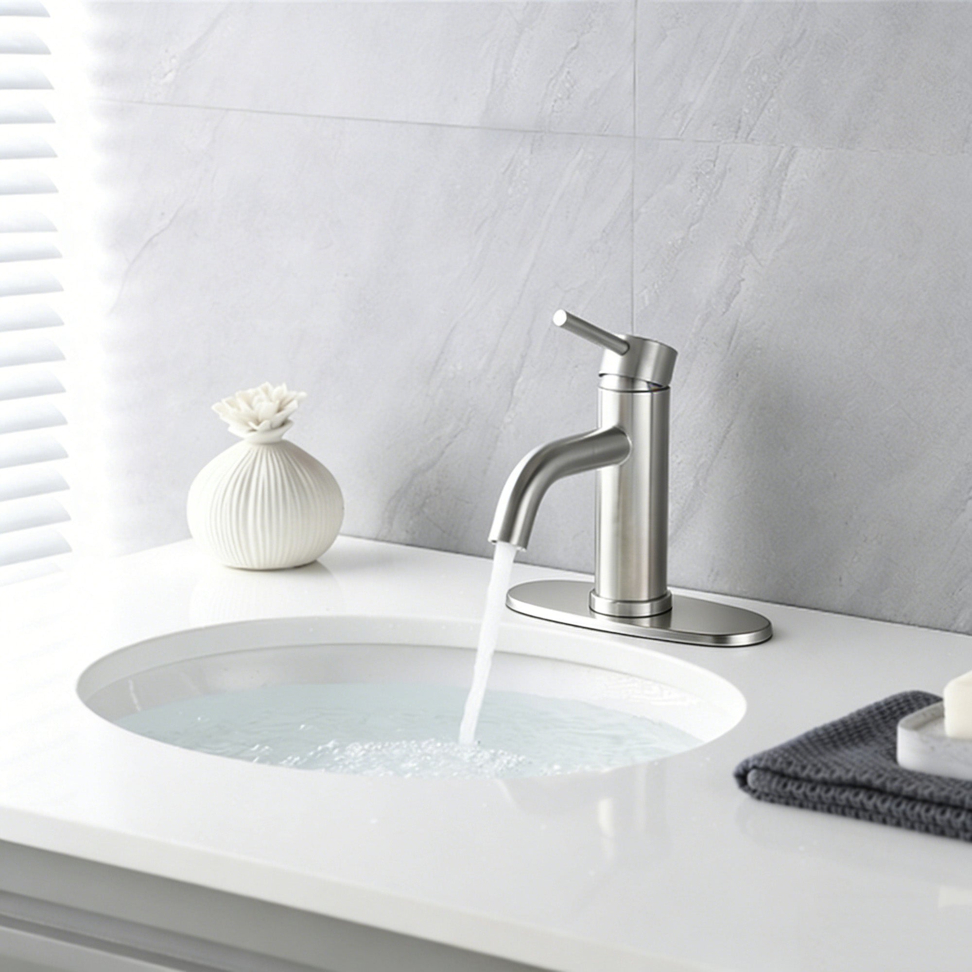 ADA Compliant Single Hole Bathroom Faucet - 6.57" High Stainless Steel Waterfall Faucet Brushed Nickel