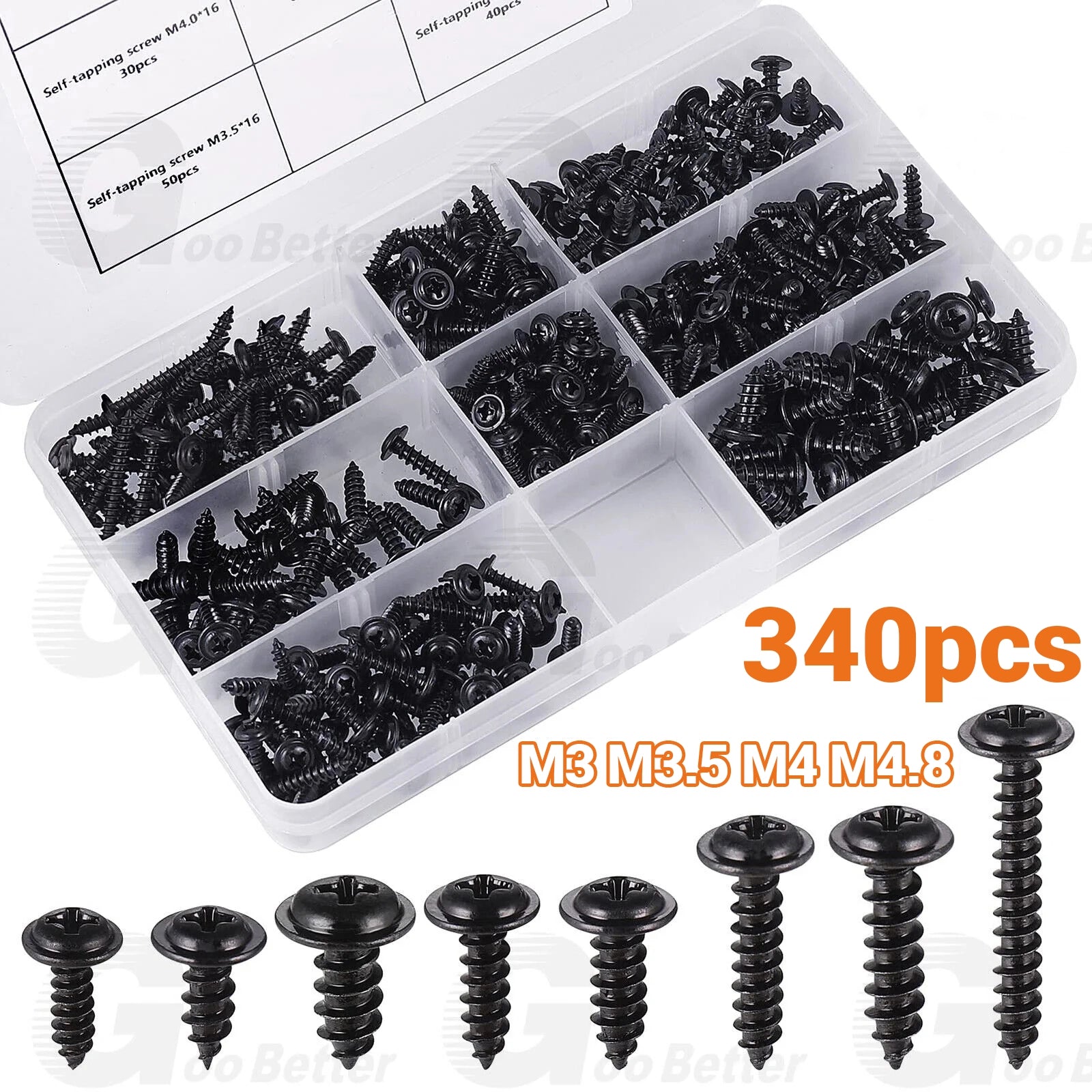 340pcs Black Self Tapping/Drilling Screws Small Phillips Dome Head For Wood/meta - HomeDIYer