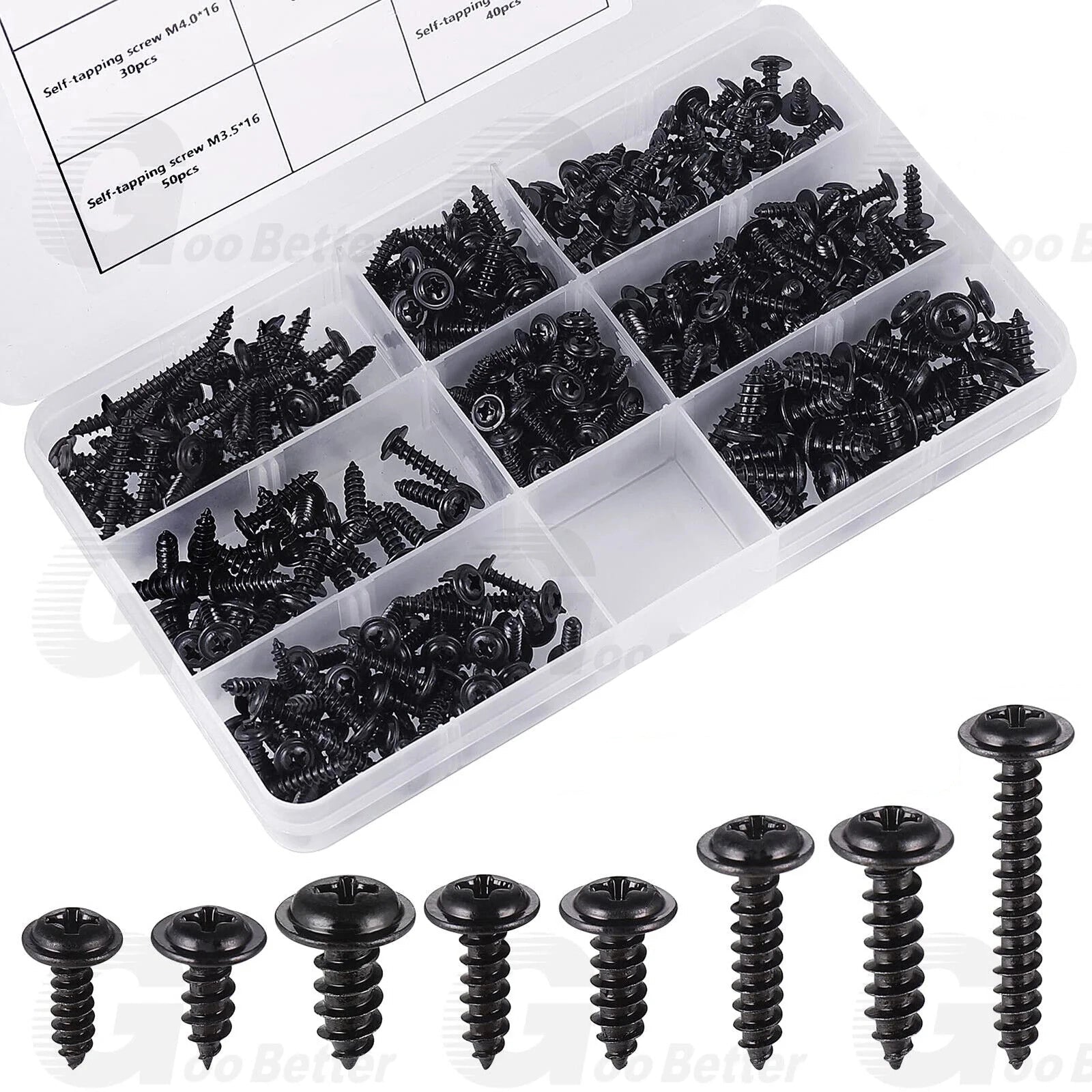 340pcs Black Self Tapping/Drilling Screws Small Phillips Dome Head For Wood/meta - HomeDIYer