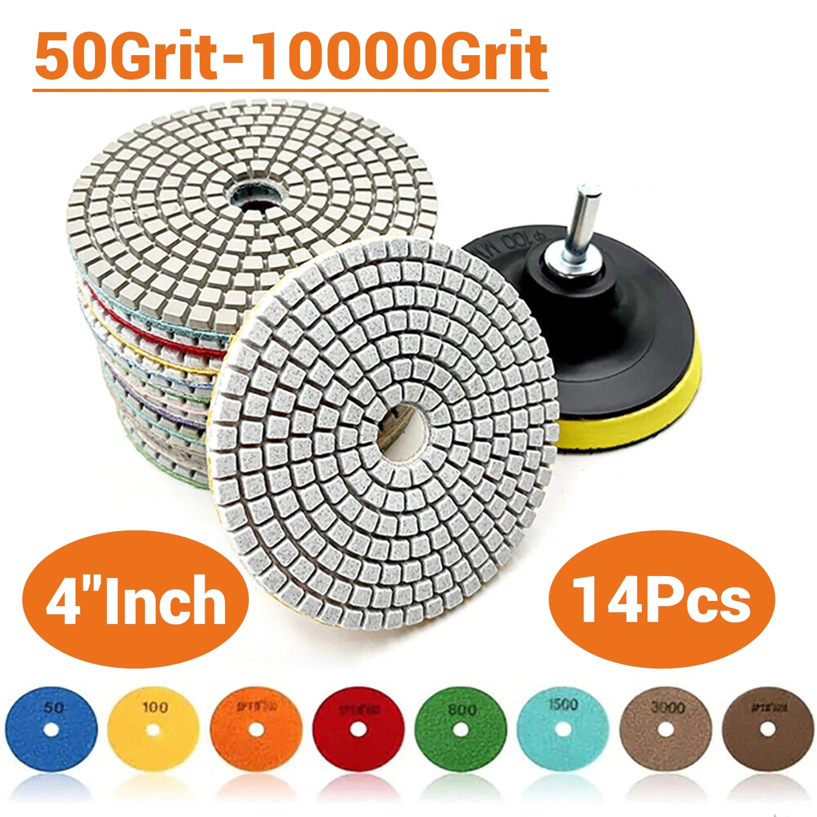 16Pcs 100mm 4" Diamond Polishing Pads Wet Dry Set Kit For Concrete Marble Tile - HomeDIYer