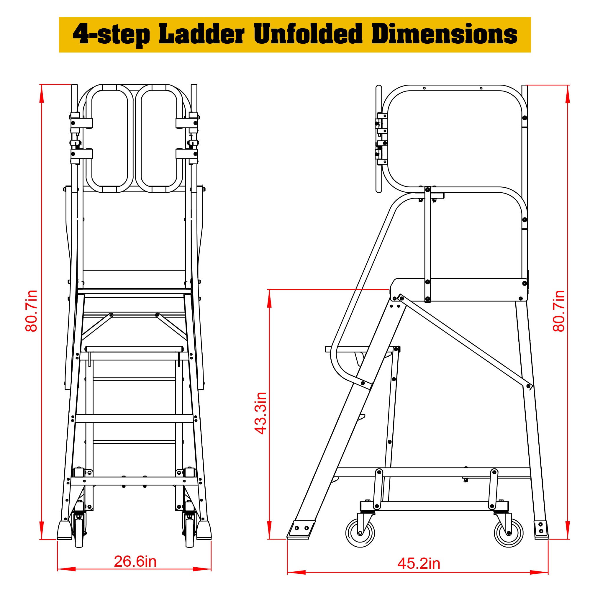 4‑Step Aluminum Rolling Platform Ladder — 375 lb Capacity, 20"x24" Standing Platform, Silver