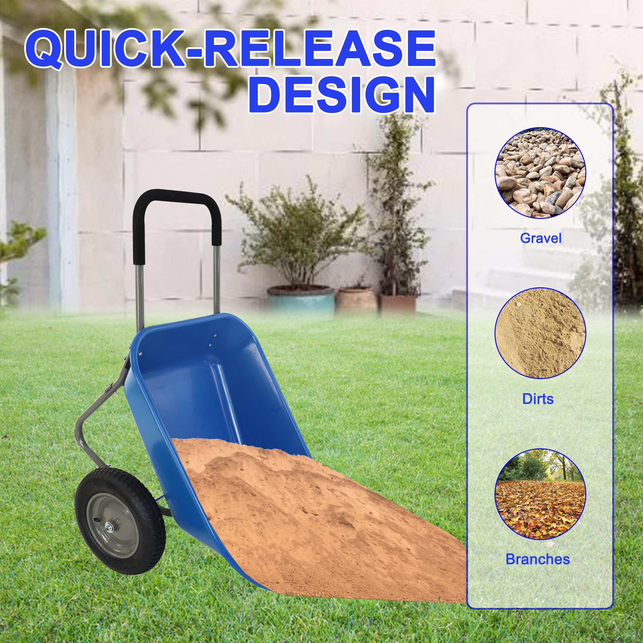 wheel barrow Two wheeled trolley for blue garden 15 inch pneumatic wheel WB189BL