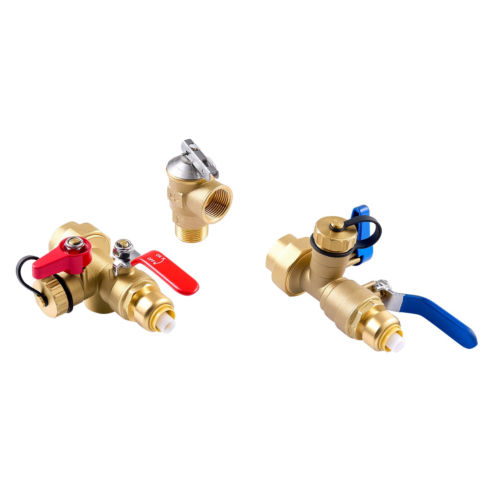Tankless Water Heater Service Valve Kit – 3/4” NPT to PTC Isolation Valves + Pressure Relief, Lead-Free Brass