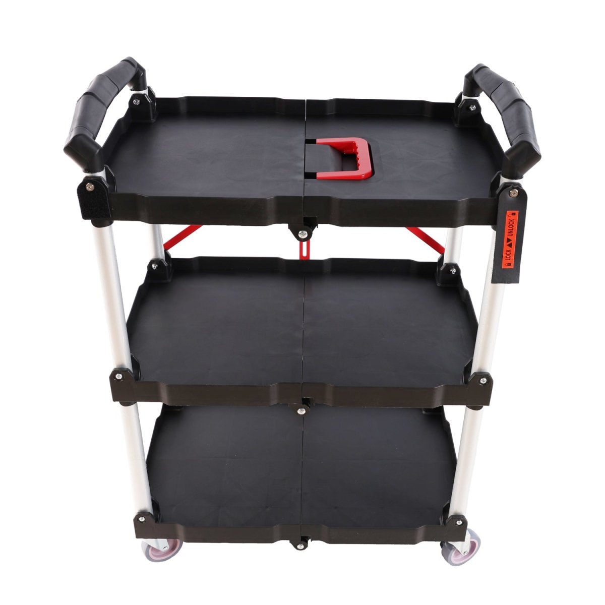 Folding service car with wheels, three - layer practical trolley, folding storage cart, suitable for family, garage, restaurant, hotel, kitchen, warehouse. No assembly required. - HomeDIYer