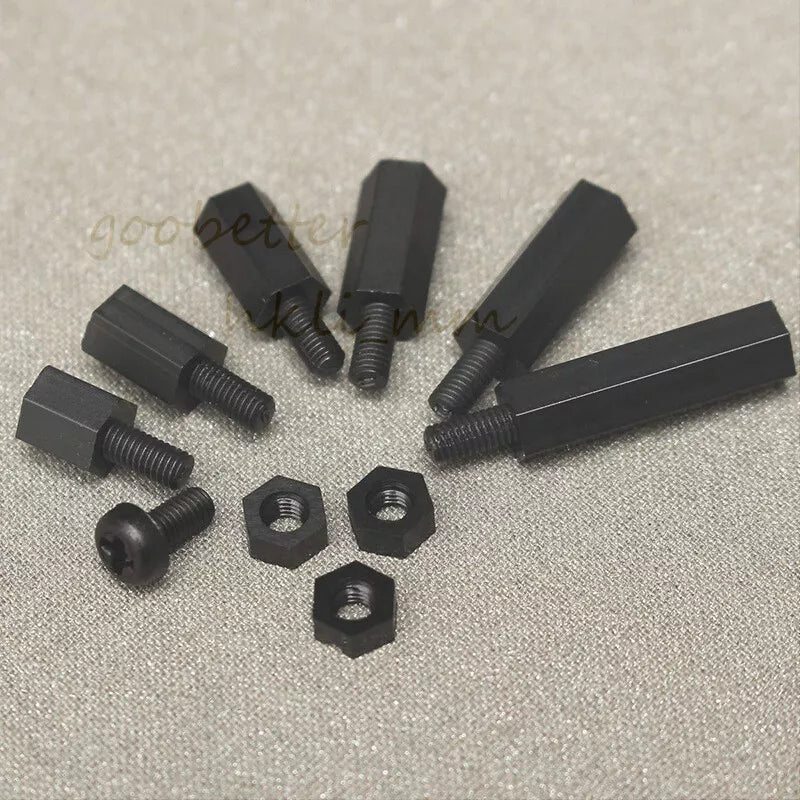180PCS M3 Black Nylon Hex Spacers Screw Nut Stand - off Kit With Plastic Box Set - HomeDIYer