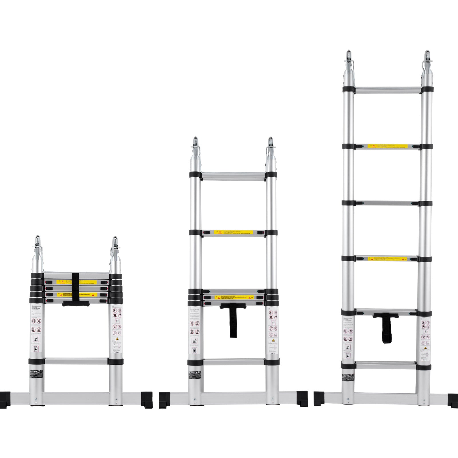 12.5FT Telescoping A‑Frame Ladder with Stabilizer Bar — 375 lb Capacity, Aluminum, Silver