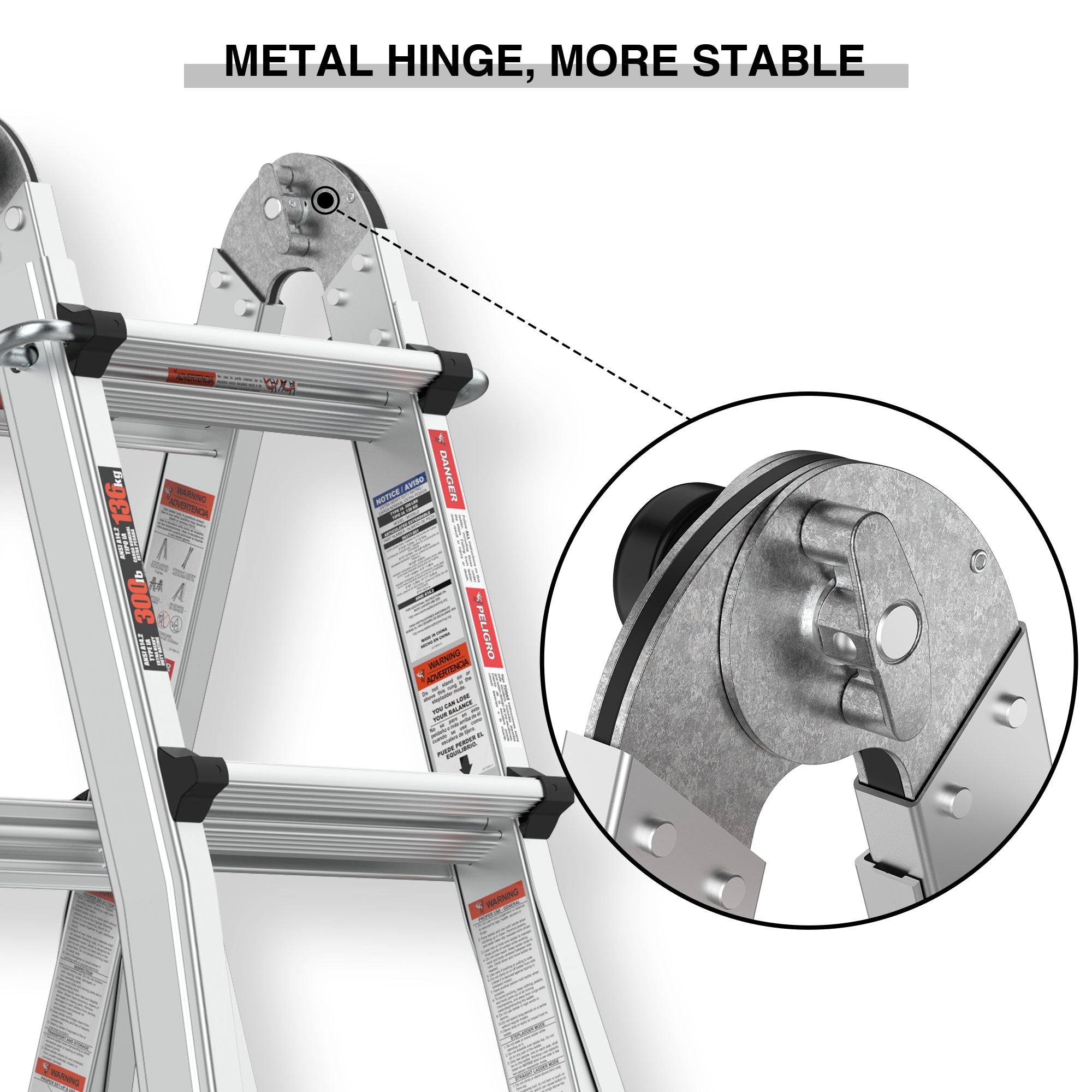 22 FT Aluminum Multi‑Position Ladder with Wheels — 300 lb Capacity, A‑Frame, Extension & More, Metallic Grey