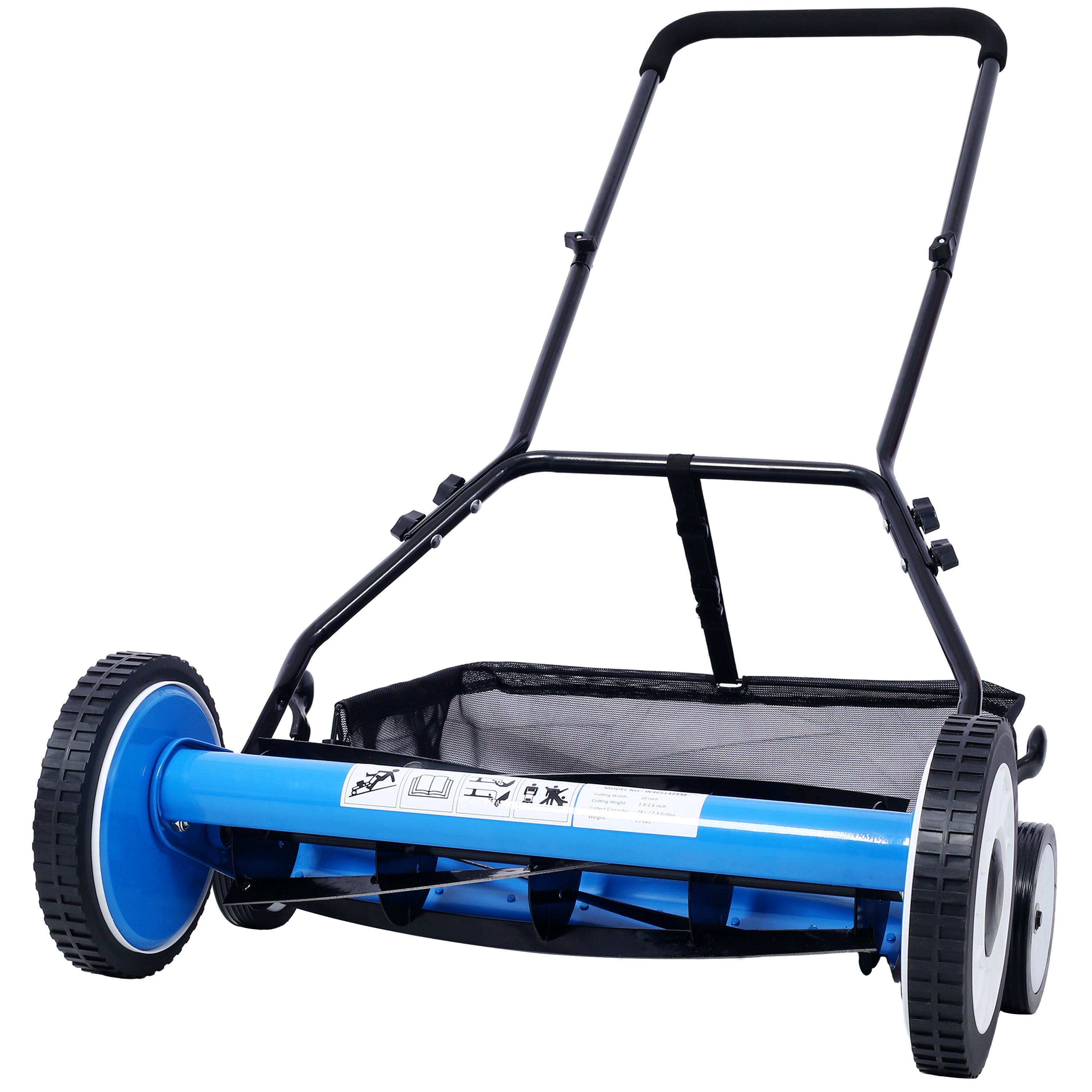 20-Inch 5-Blade Push Reel Lawn Mower with Grass Catcher, 4 WHEELS BLUE COLOR
