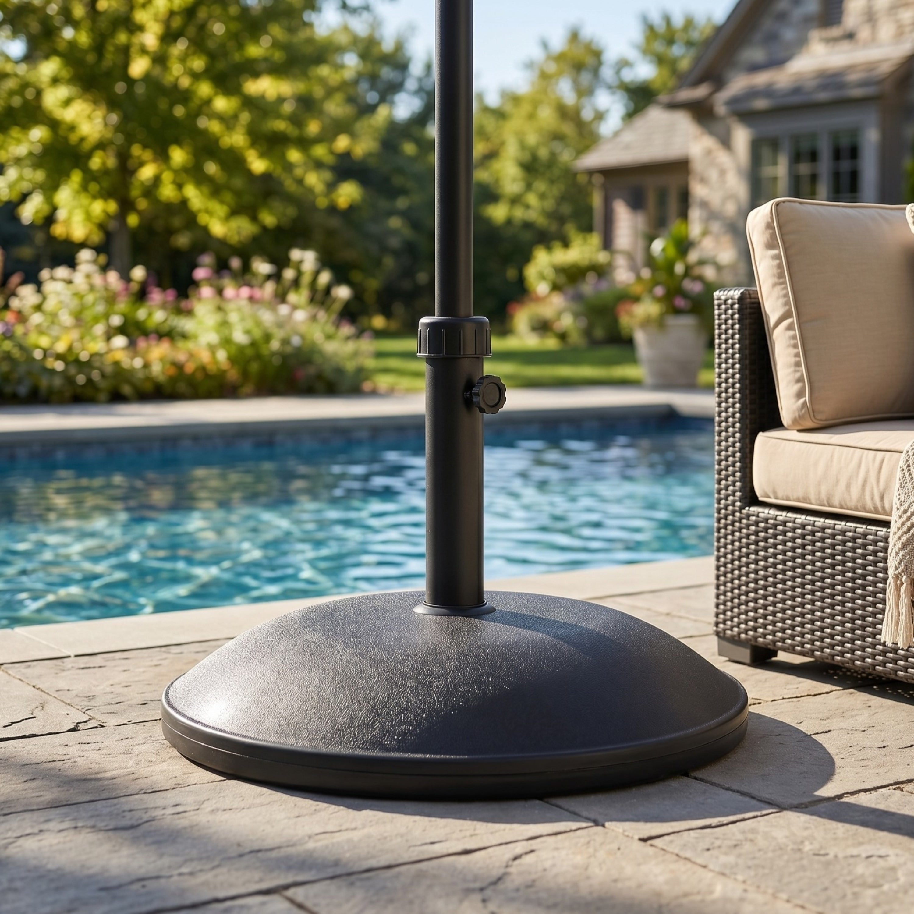 Ander 55 lb Round Outdoor Umbrella Base, Concrete-Filled Resin, Fits 32–48 mm Poles, Black