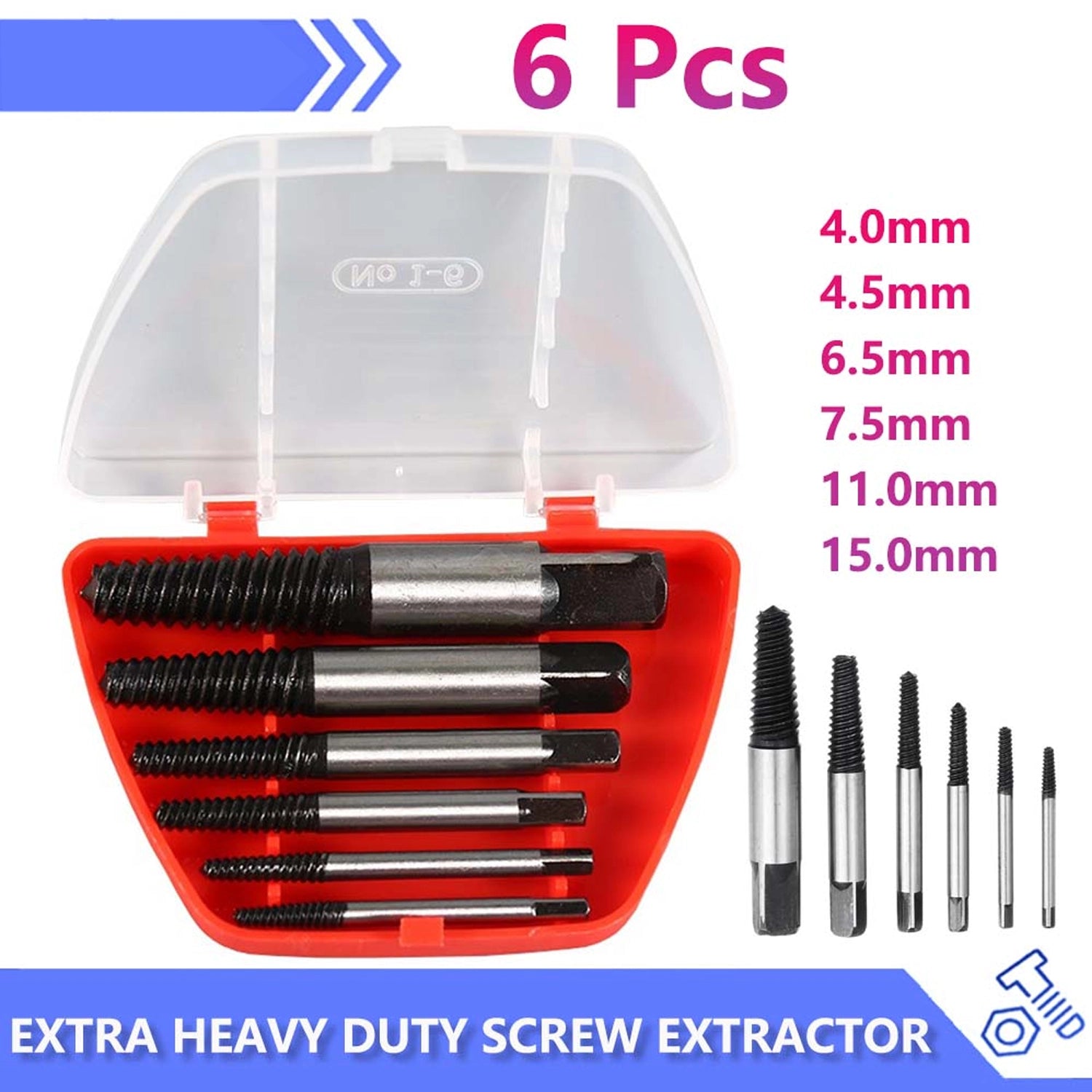 Damaged Broken Screw Remover Extractor Drill Bits 6Pcs Steel Durable Easy Out Remover Center Drill Damaged Bolts Remover Tool - HomeDIYer