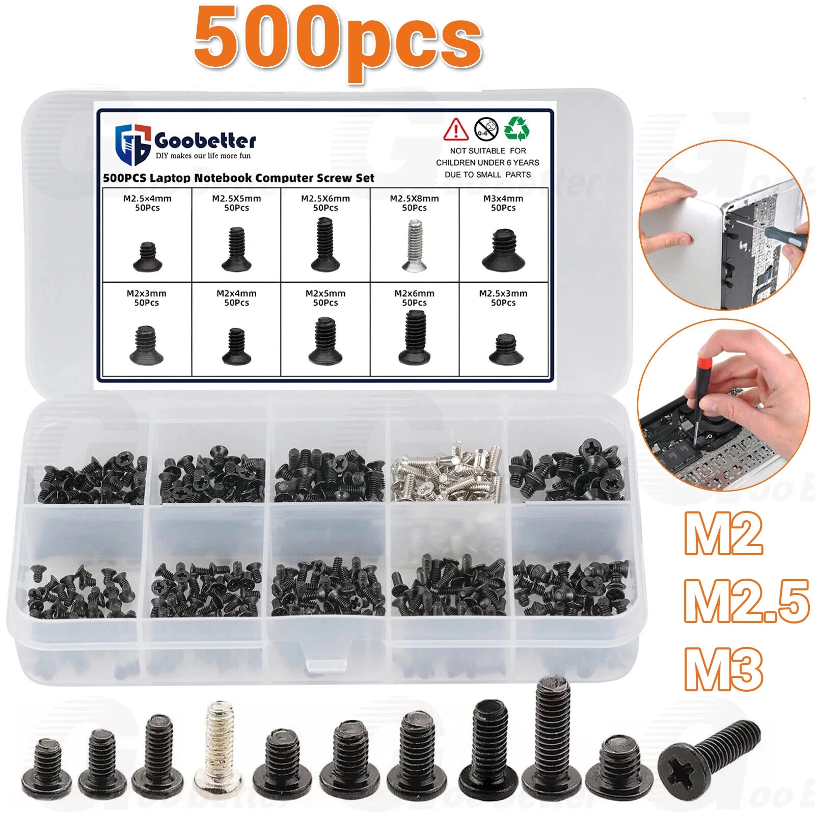 500pcs Laptop Notebook Computer Screw Kit Flat Head Small Mini Screws M2 M2.5 M3 - HomeDIYer