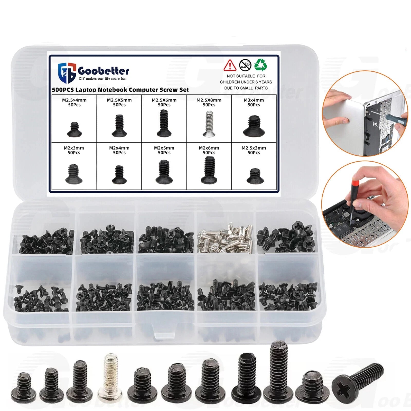 500pcs Laptop Notebook Computer Screw Kit Flat Head Small Mini Screws M2 M2.5 M3 - HomeDIYer