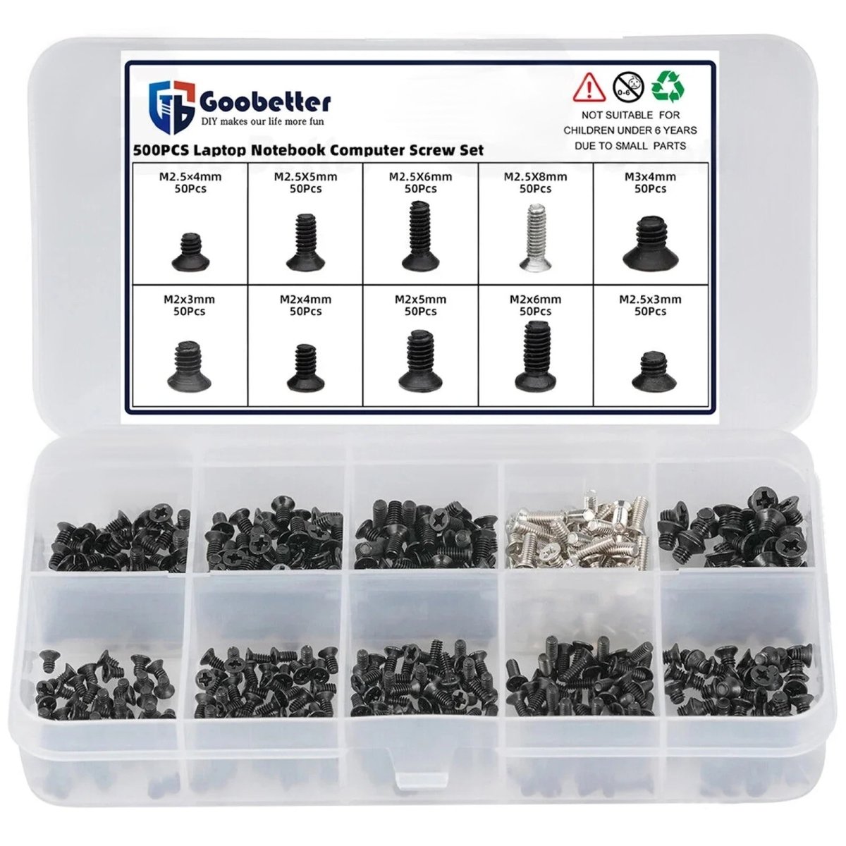 500pcs Laptop Notebook Computer Screw Kit Flat Head Small Mini Screws M2 M2.5 M3 - HomeDIYer