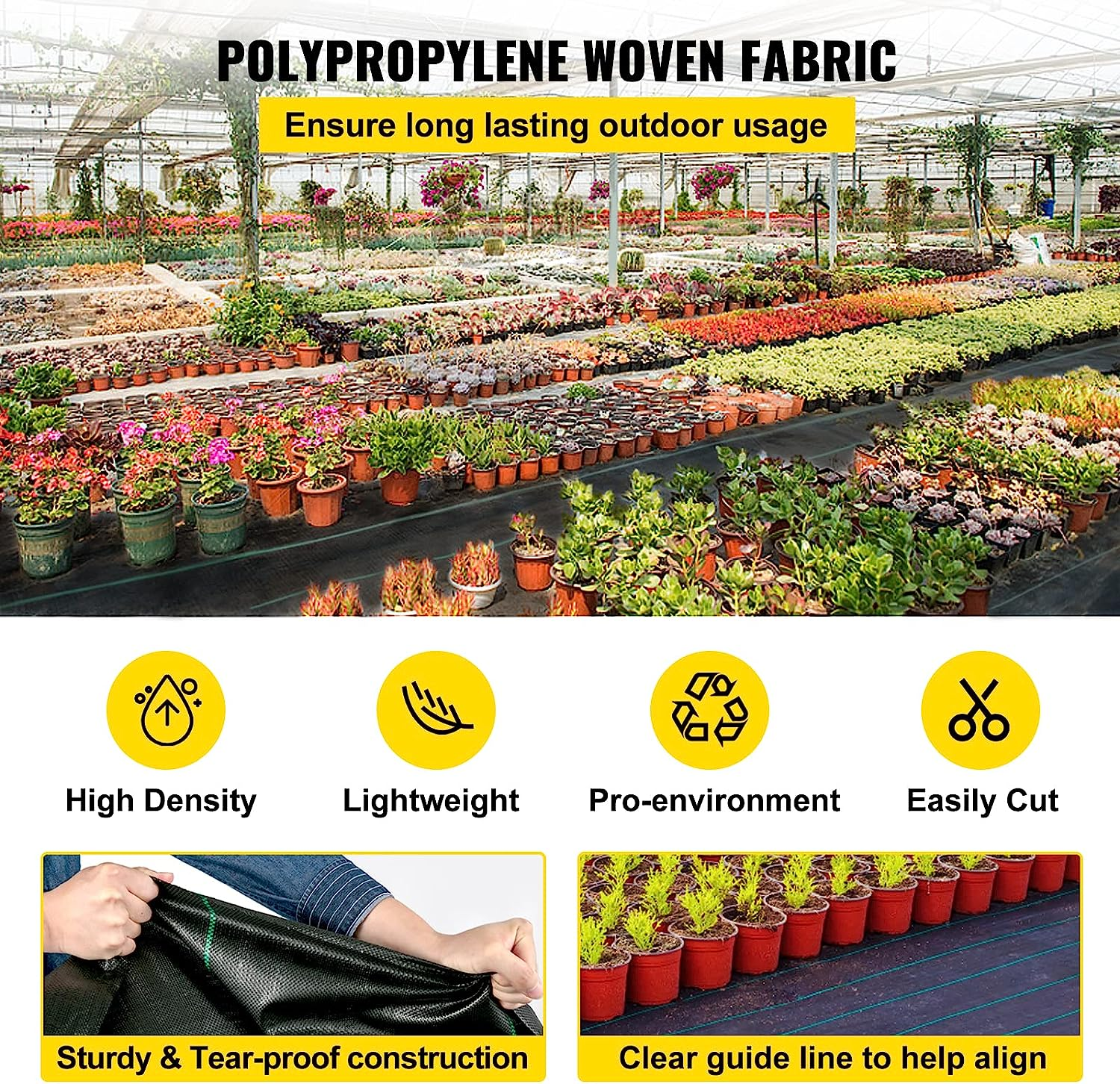 5ft x 250ft Premium 5oz Woven Weed Barrier Landscape Fabric — Heavy‑Duty Ground Cover for Garden, Lawn & Driveway Black