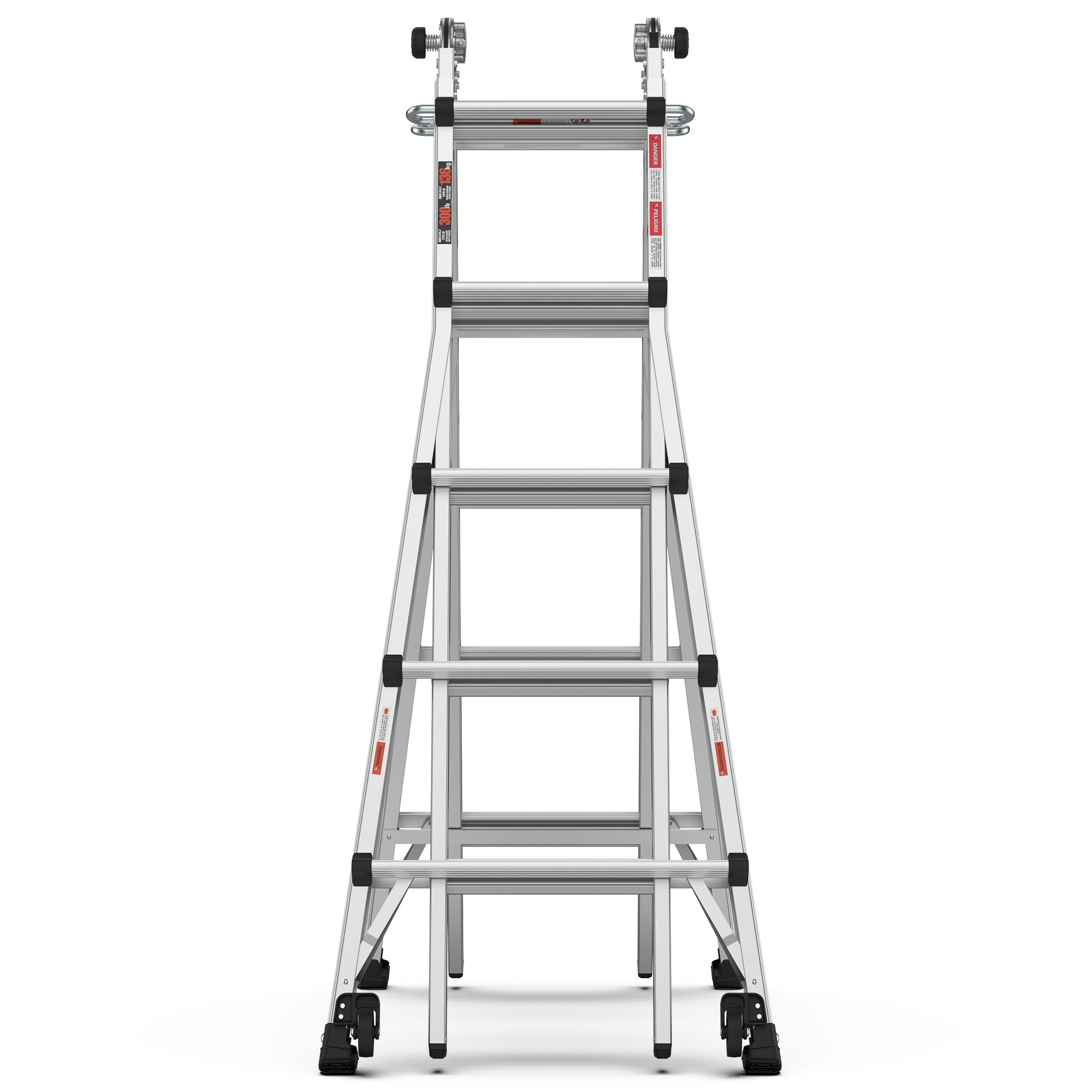 22 FT Aluminum Multi‑Position Ladder with Wheels — 300 lb Capacity, A‑Frame, Extension & More, Metallic Grey