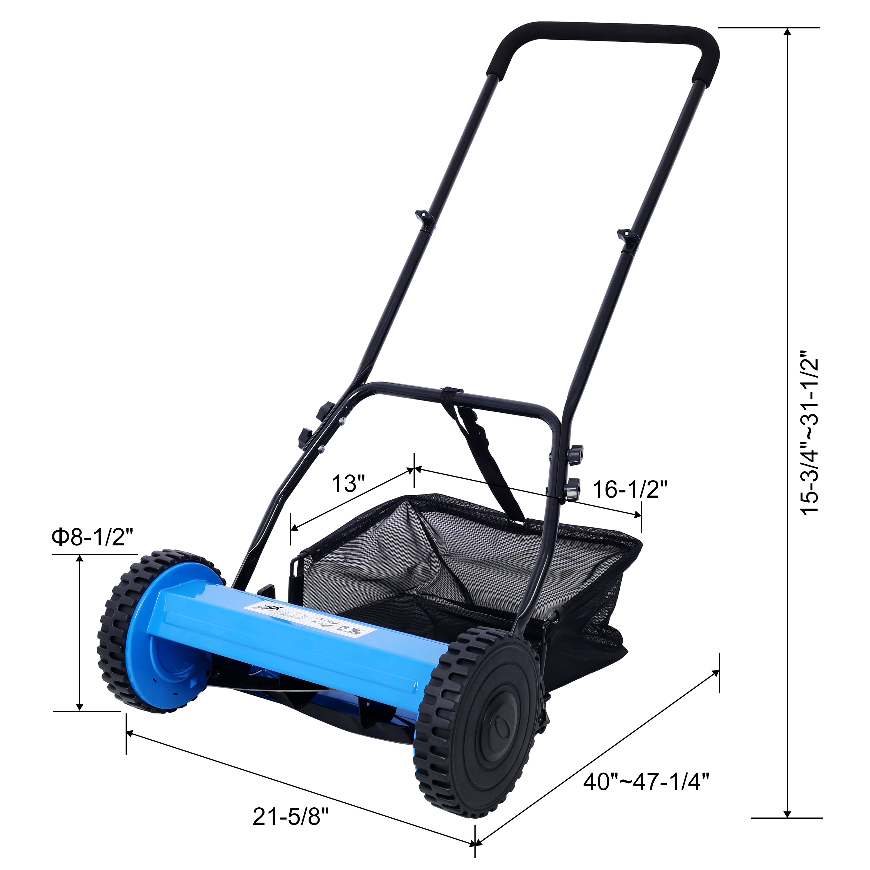 16-Inch 5-Blade Push Reel Lawn Mower with Grass Catcher, BLUE COLOR