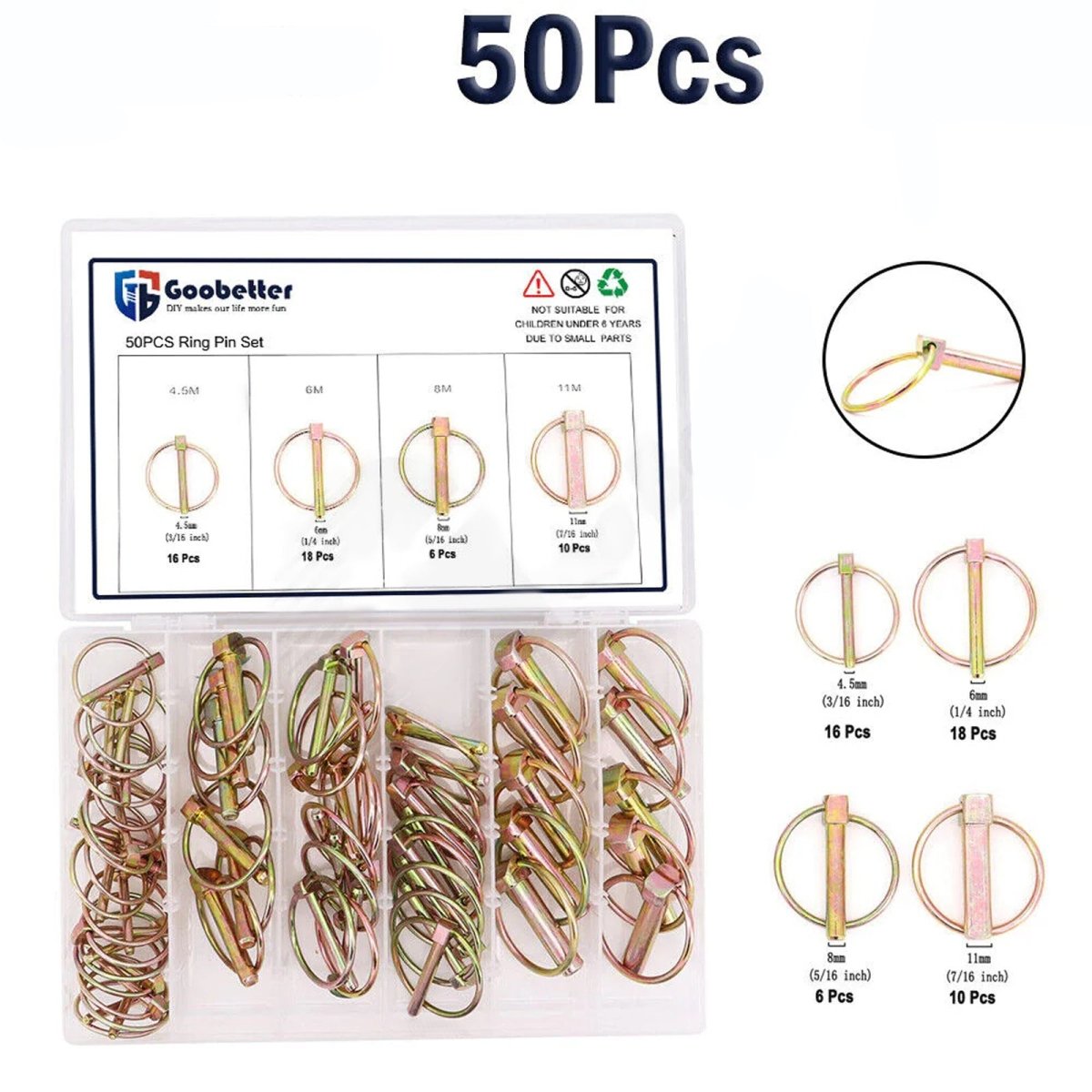 50Pcs Self - locking Retaining Round Rings Kit LynchPin Assortment Kit Washer Set - HomeDIYer