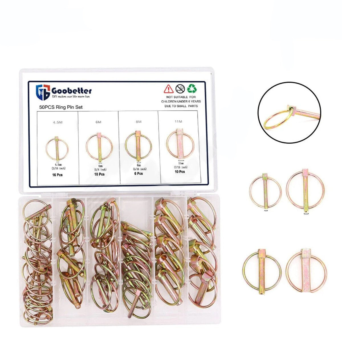 50Pcs Self - locking Retaining Round Rings Kit LynchPin Assortment Kit Washer Set - HomeDIYer