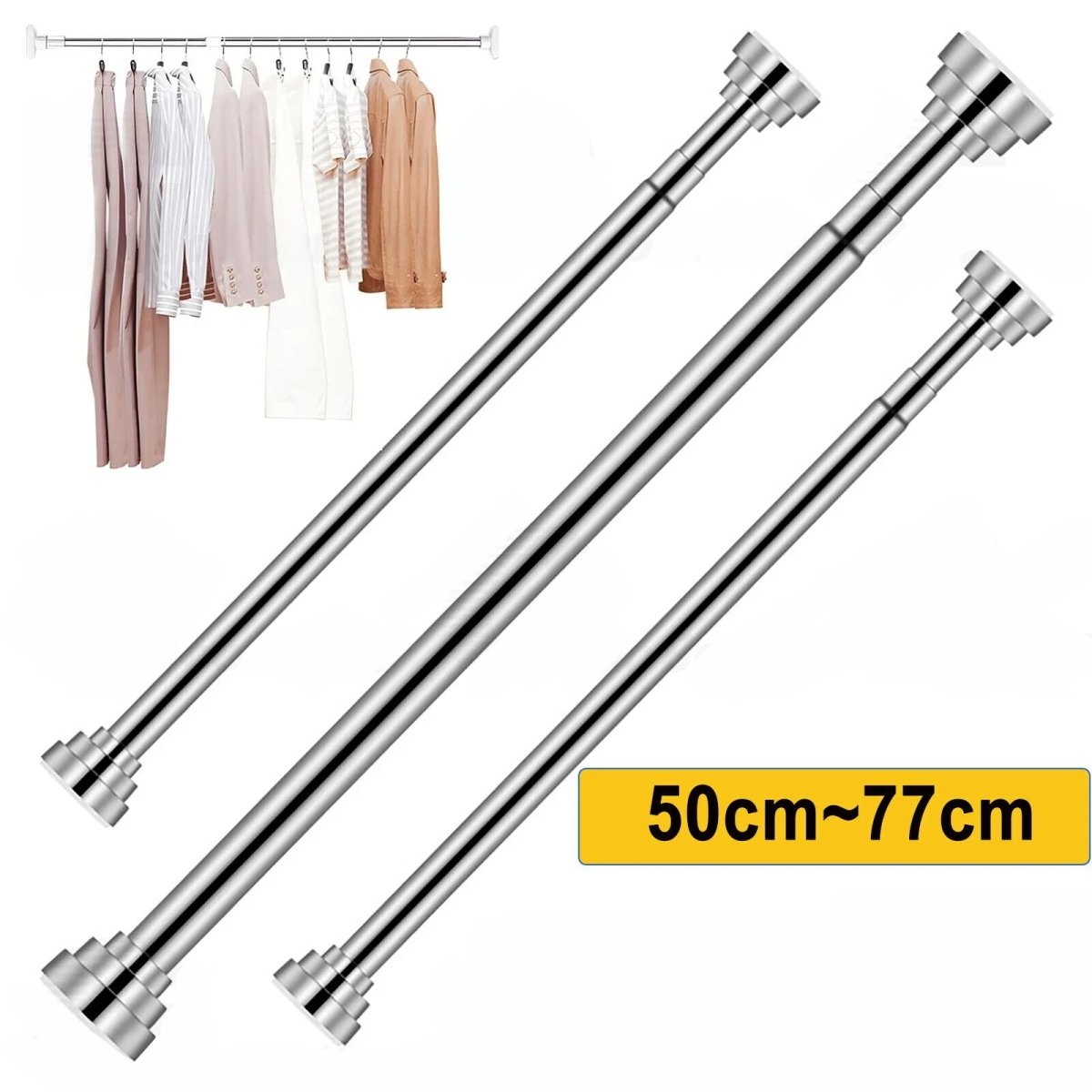 50~77cm Extendable Telescopic Clothes Curtain Pole Rail Rod Bath Door Window Wardrobe - HomeDIYer