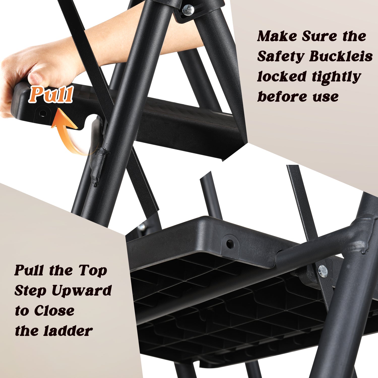 4‑Step Folding Ladder with Non‑Slip Pedals & Tool Tray — 330 lb Capacity, Black Steel, Ideal for Home & Office