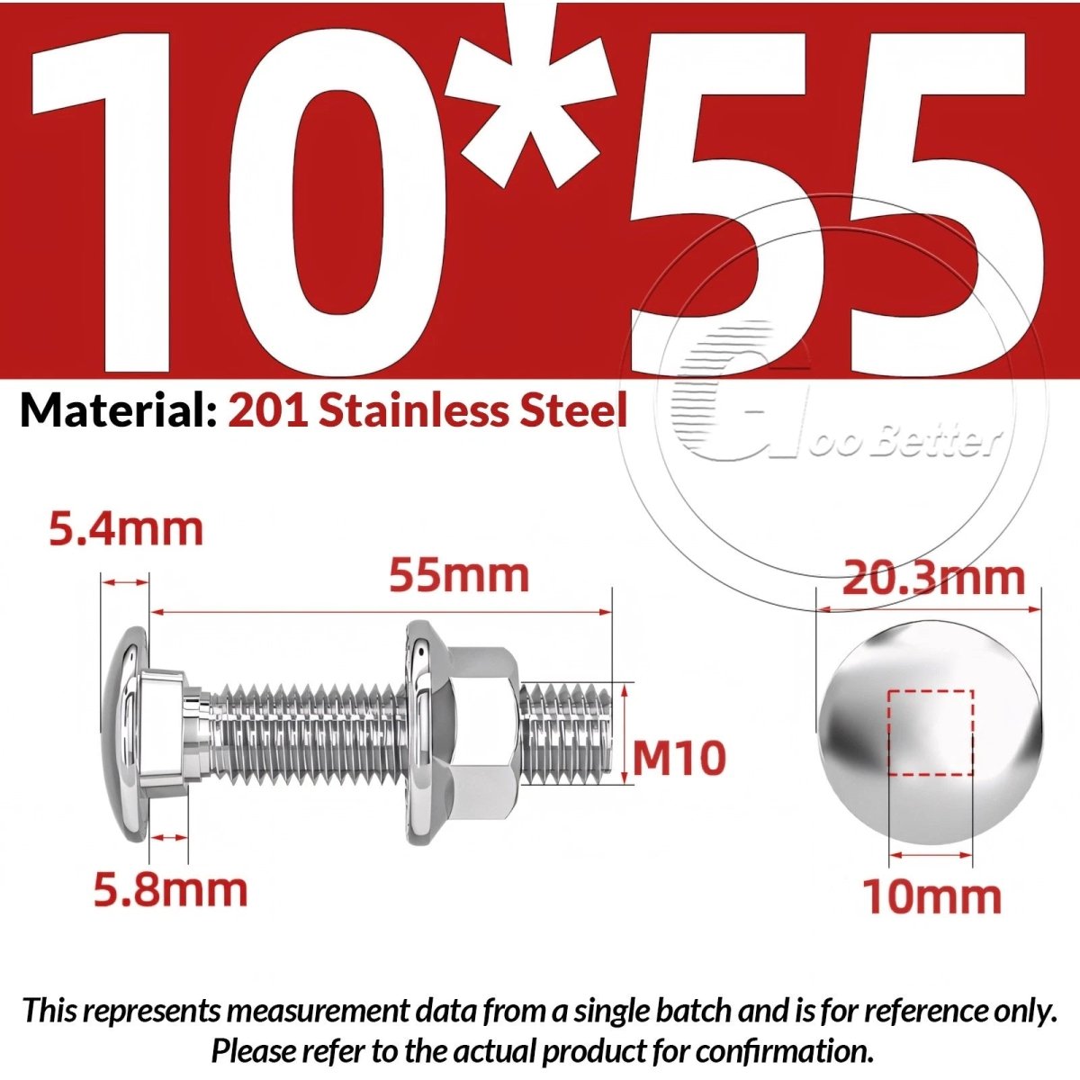 M5–M12 Carriage Bolts with Nuts | Cup Square Domed Head | 201 Stainless Steel - HomeDIYer
