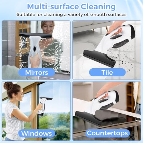Cordless Window Vacuum Cleaner, Window Cleaner Squeegee Tool Set, Electric Windown Spray Cleaning Tool with 10 inch Squeegee Blade for Showers,Mirrors,Glass,Countertops,and Tiles, 2200mAh - HomeDIYer