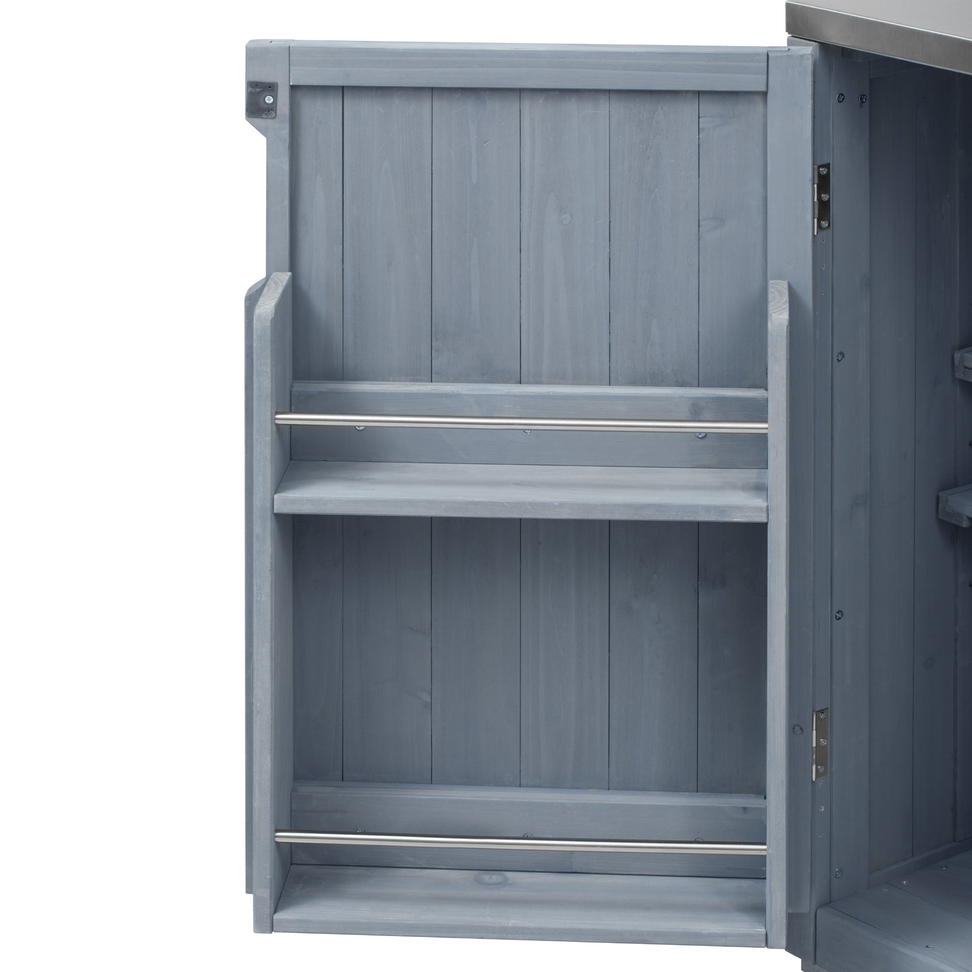 K&K 66.5" Outdoor Kitchen Island for Big Green Egg Grills, Solid Wood Outdoor Grill Cart for Tabletop Grill with Stainless Steel Top, Drawer, Compatible with Large Big Green Egg, Kamado Joe- Grey Blue