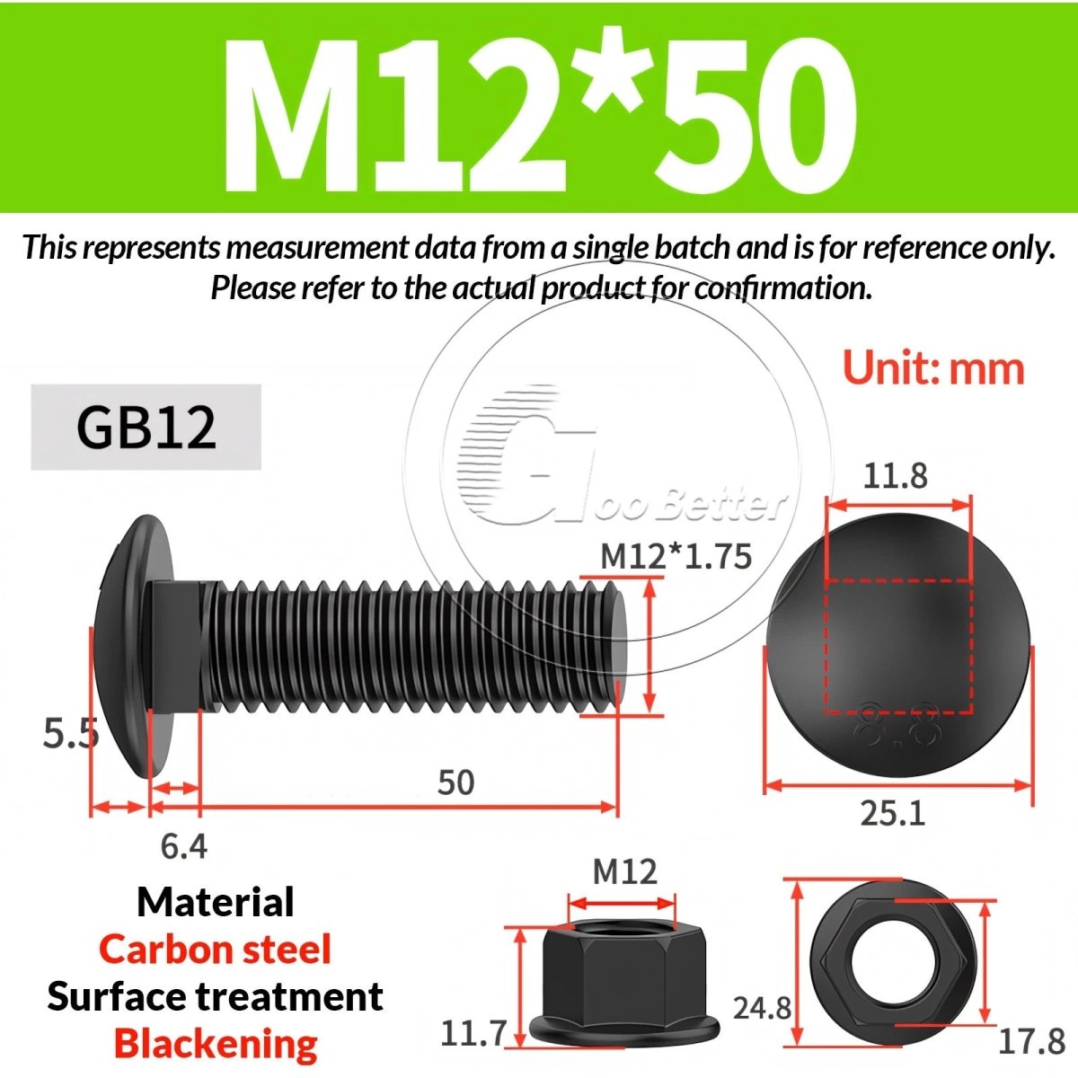 Black Carriage Bolts Grade 8.8 | M6–M24 Cup Square Domed Head Screws - HomeDIYer