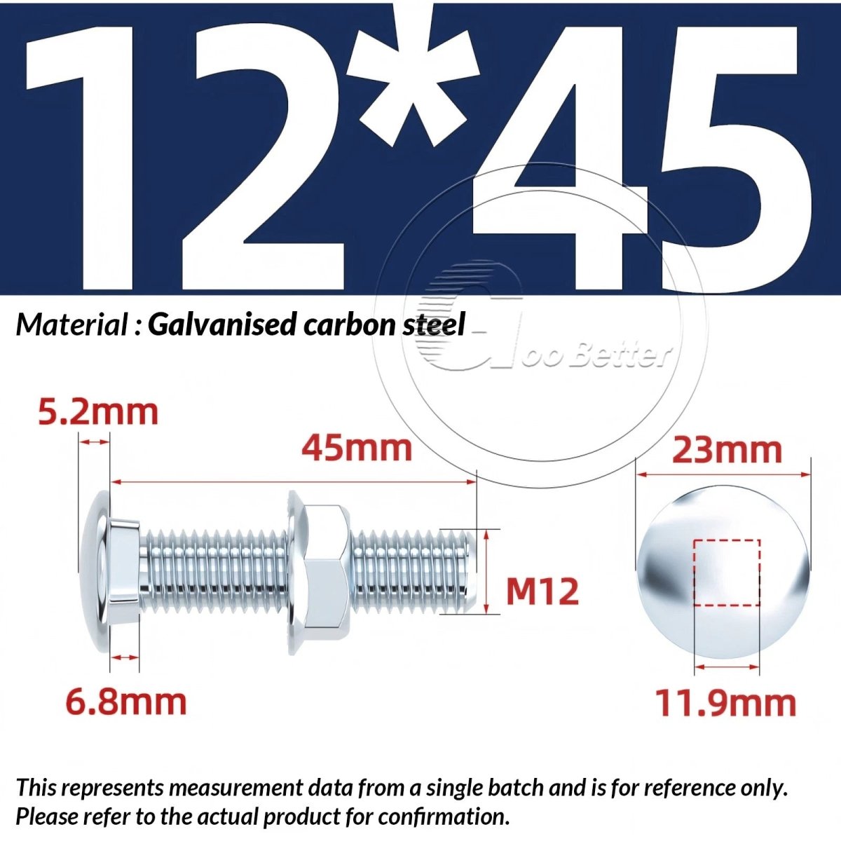 M8 M10 M12 Carriage Bolts with Hex Nuts — Zinc - Plated Steel, Full & Partial Thread - HomeDIYer