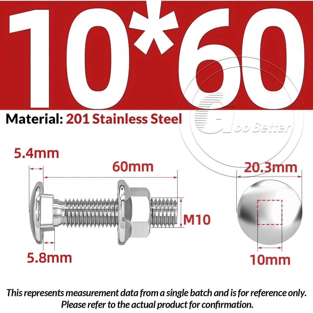 M5–M12 Carriage Bolts with Nuts | Cup Square Domed Head | 201 Stainless Steel - HomeDIYer