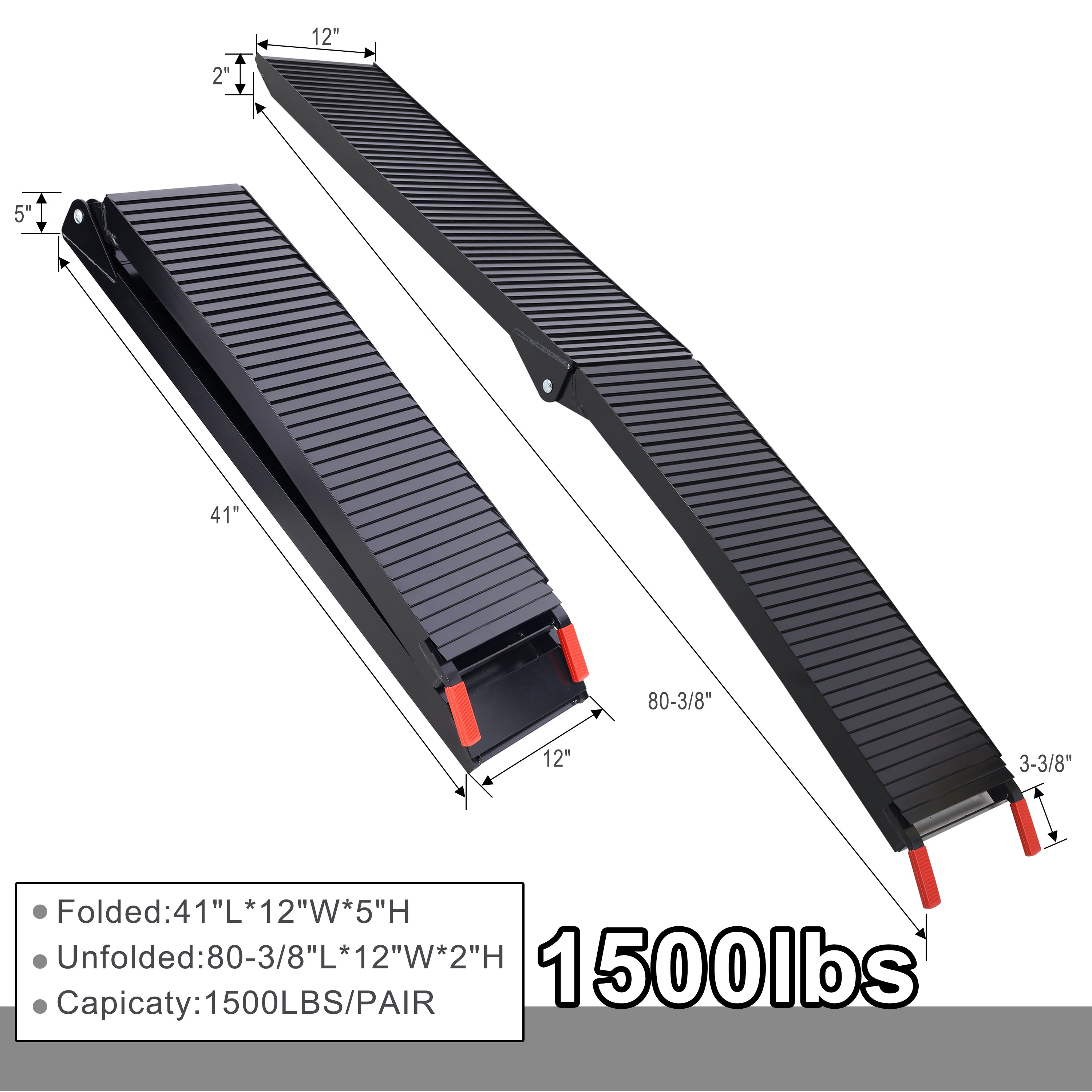 Truck Ramps, 80"x12" Portable Loading Ramps for Pickup Trucks 1500 LBS Capacity Aluminum Folding Ramps with Buckle for ATVs, Snowblower, Lawn Mowers, UTVs, Bike, 2PCS, Black Coating