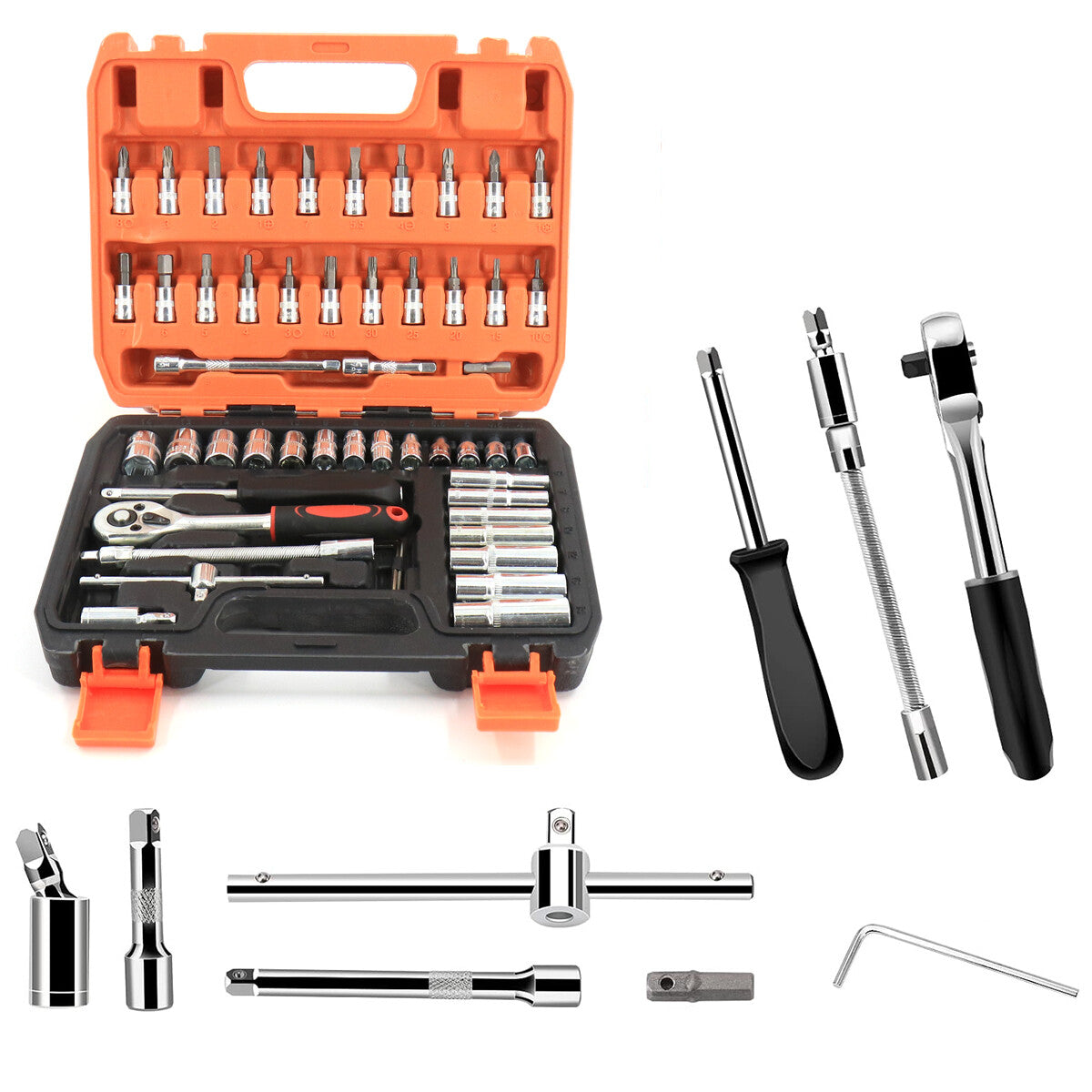 46Pcs 1/4" Drive Socket Set & Screwdriver Bits Ratchet Wrench Drill Bits Set