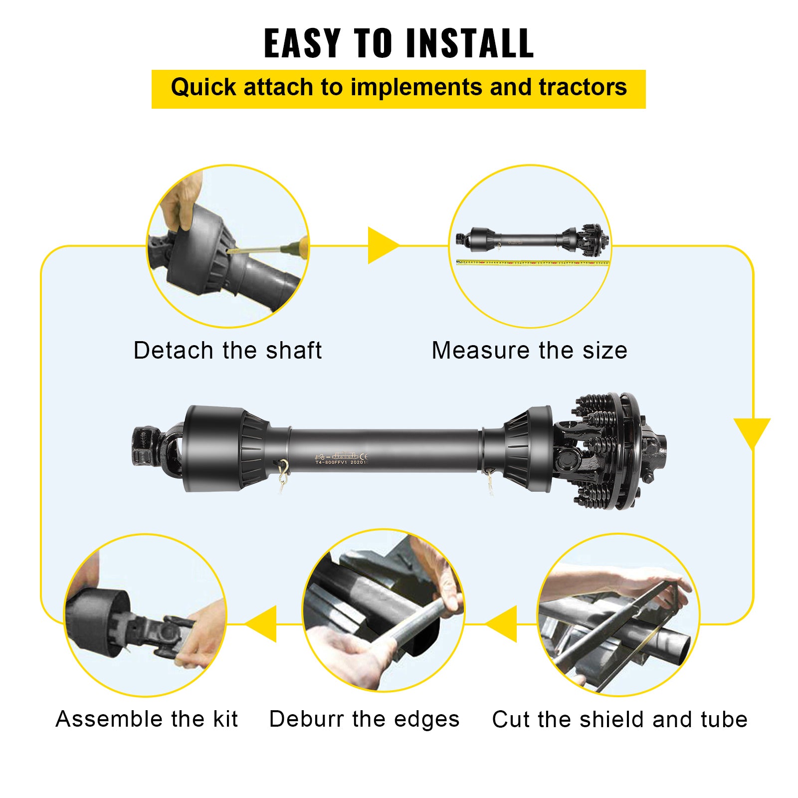 PTO Shaft, 1-3/8" PTO Drive Shaft, 6 Spline Both Ends PTO Driveline Shaft, Series 5 Tractor PTO Shaft, 43"-57" Brush Hog PTO Shaft, Black PTO Shaft w/Slip Clutch for Bush Hog/Finish Mower