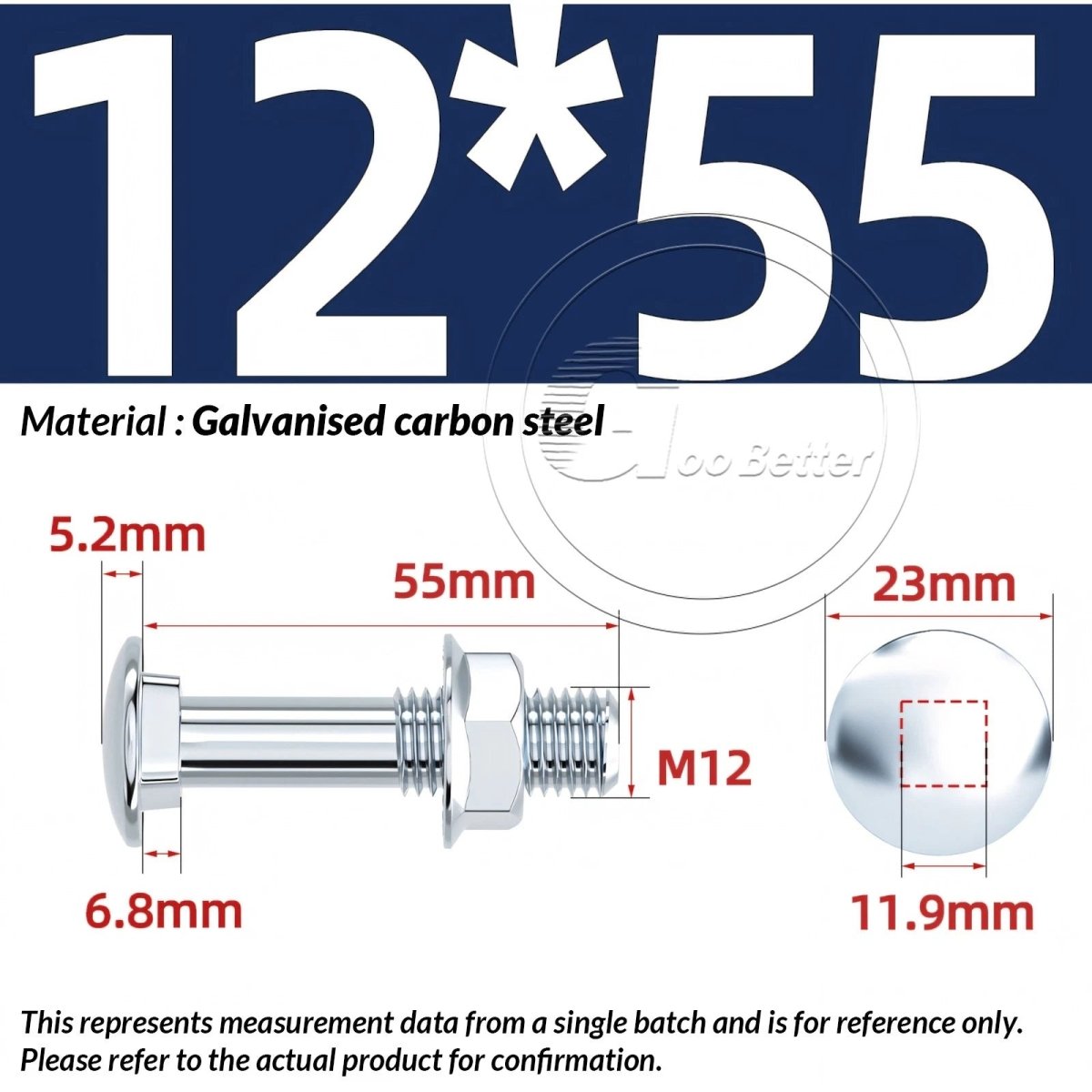 M8 M10 M12 Carriage Bolts with Hex Nuts — Zinc - Plated Steel, Full & Partial Thread - HomeDIYer