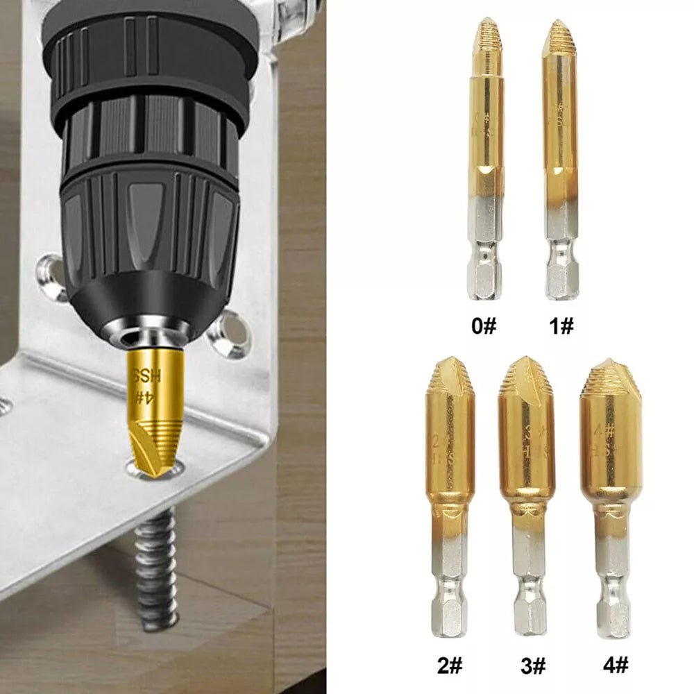 5PCS Damaged / Stripped Screw Extractor Set Bolt Broken Remover Tool Drill Bits - HomeDIYer