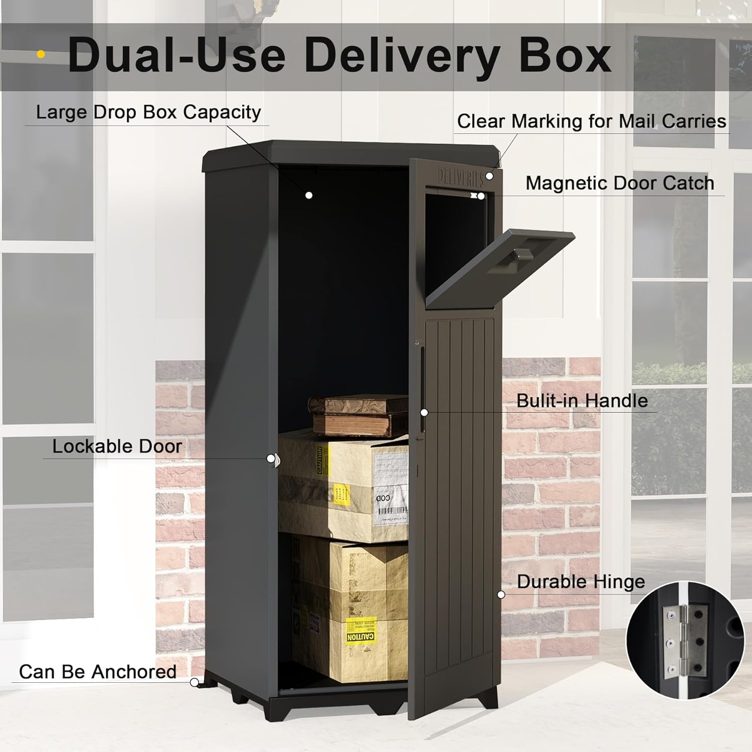Outdoor Package Delivery Box — Large Lockable Parcel Drop Box, Waterproof & Anti‑Theft, Black