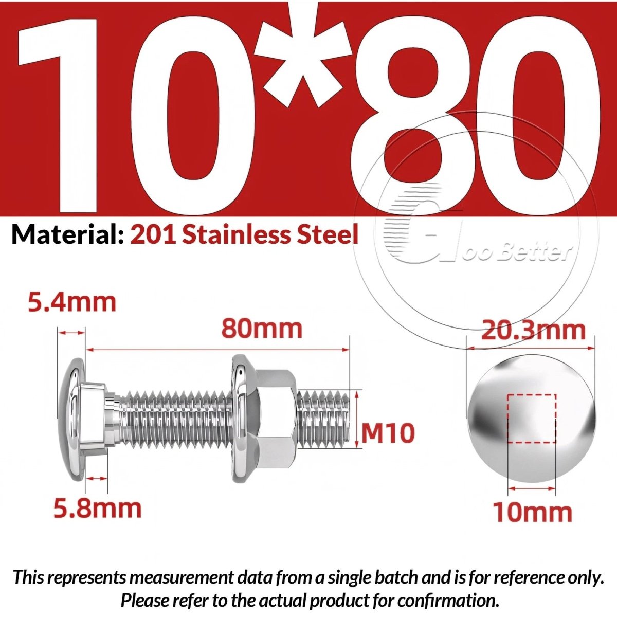 M5–M12 Carriage Bolts with Nuts | Cup Square Domed Head | 201 Stainless Steel - HomeDIYer