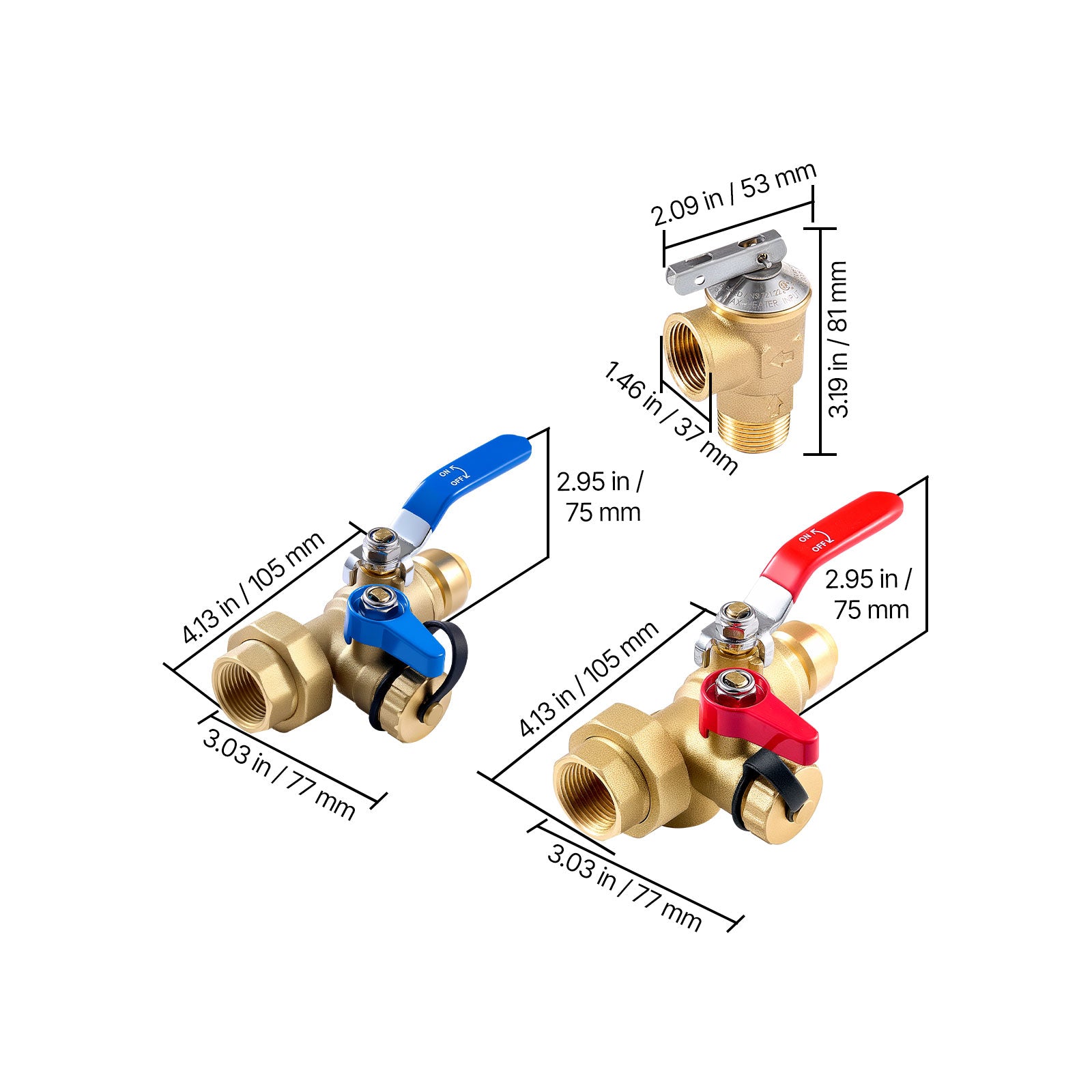 Tankless Water Heater Service Valve Kit – 3/4” NPT to PTC Isolation Valves + Pressure Relief, Lead-Free Brass