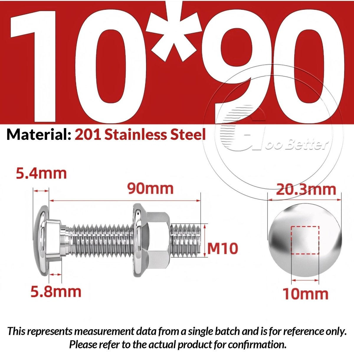 M5–M12 Carriage Bolts with Nuts | Cup Square Domed Head | 201 Stainless Steel - HomeDIYer