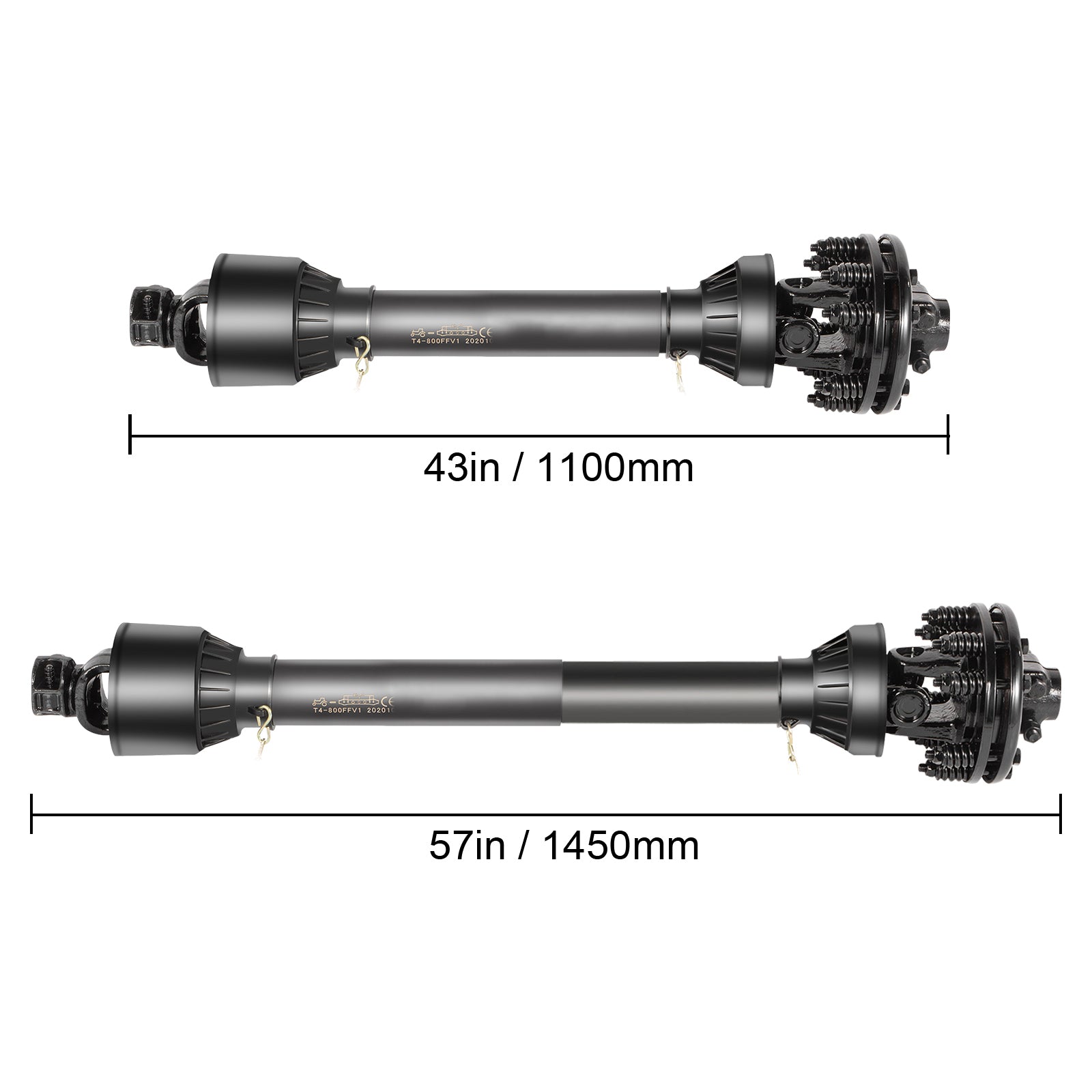 PTO Shaft, 1-3/8" PTO Drive Shaft, 6 Spline Both Ends PTO Driveline Shaft, Series 5 Tractor PTO Shaft, 43"-57" Brush Hog PTO Shaft, Black PTO Shaft w/Slip Clutch for Bush Hog/Finish Mower